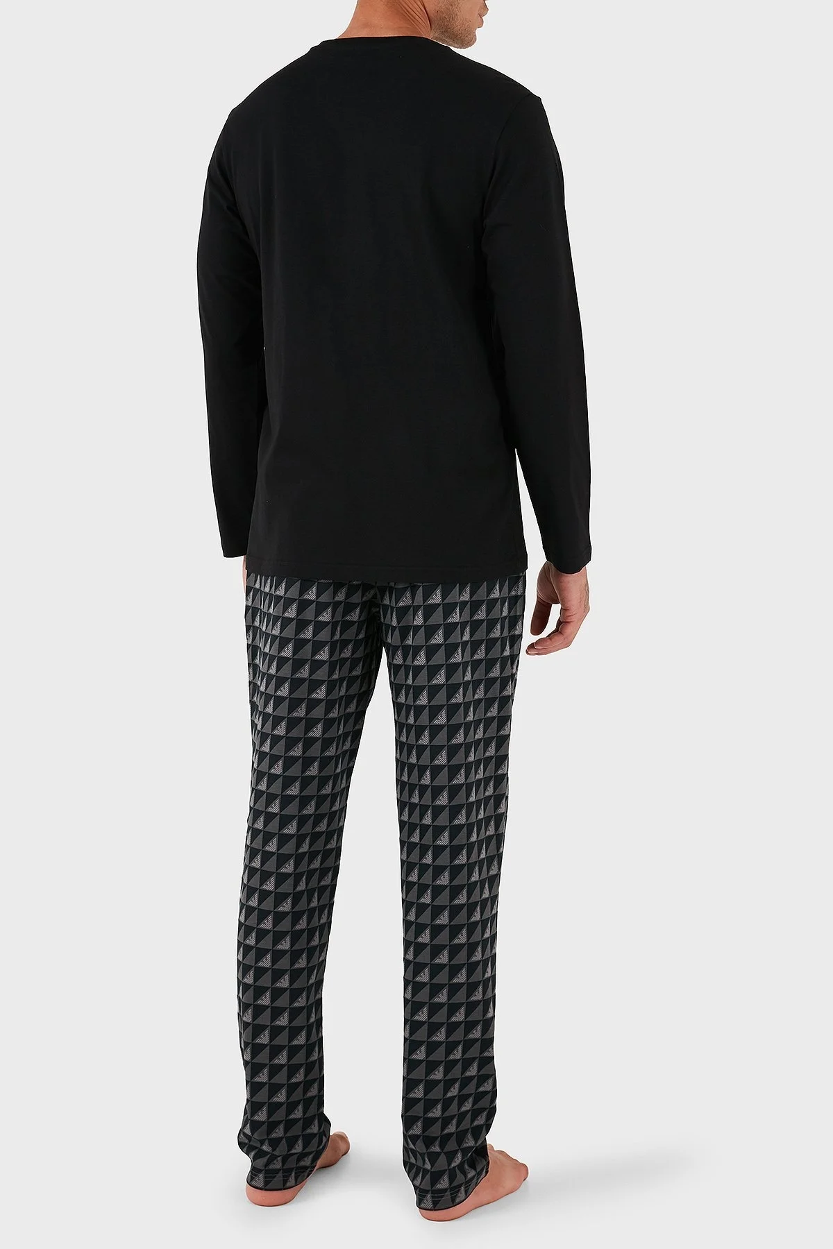 Emporio Armani Pamuklu Jakarlı Regular Fit Normal Bel Bisiklet Yaka Erkek Pijama Takımı EM000611 AF14994 MC273 SİYAH - 3