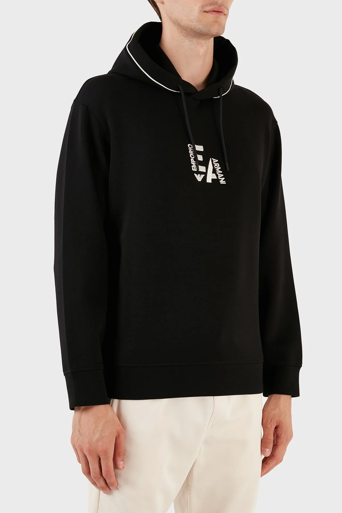 Emporio Armani Pamuklu Kapüşonlu Nakışlı Logo Baskılı Regular Fit Erkek Sweat 6R1ME5 1JHSZ 00A3 SİYAH - 3