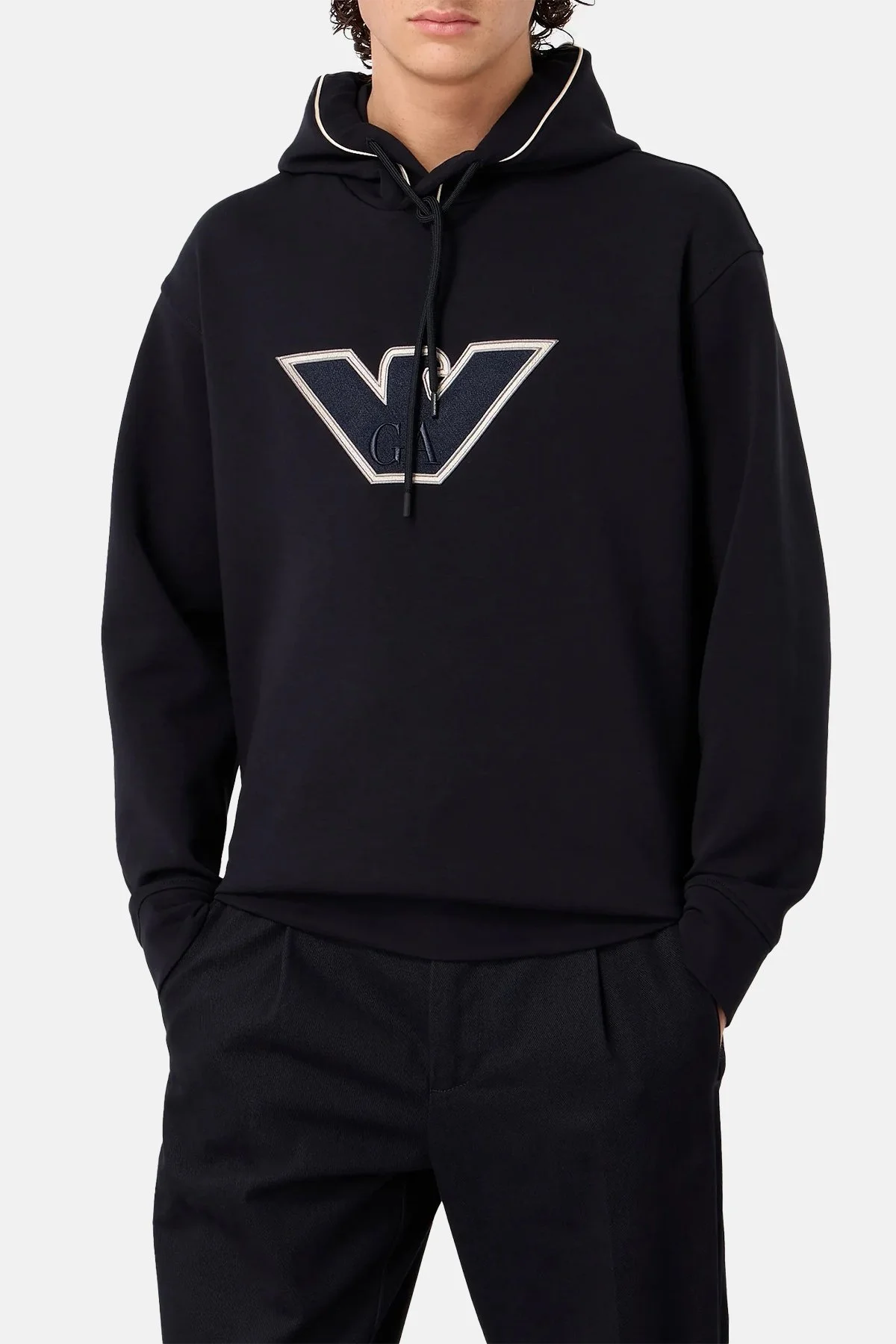 Emporio Armani Pamuklu Kapüşonlu Nakışlı Logo Baskılı Regular Fit Erkek Sweat 6R1ME5 1JHSZ 09Q5 LACİVERT - 1