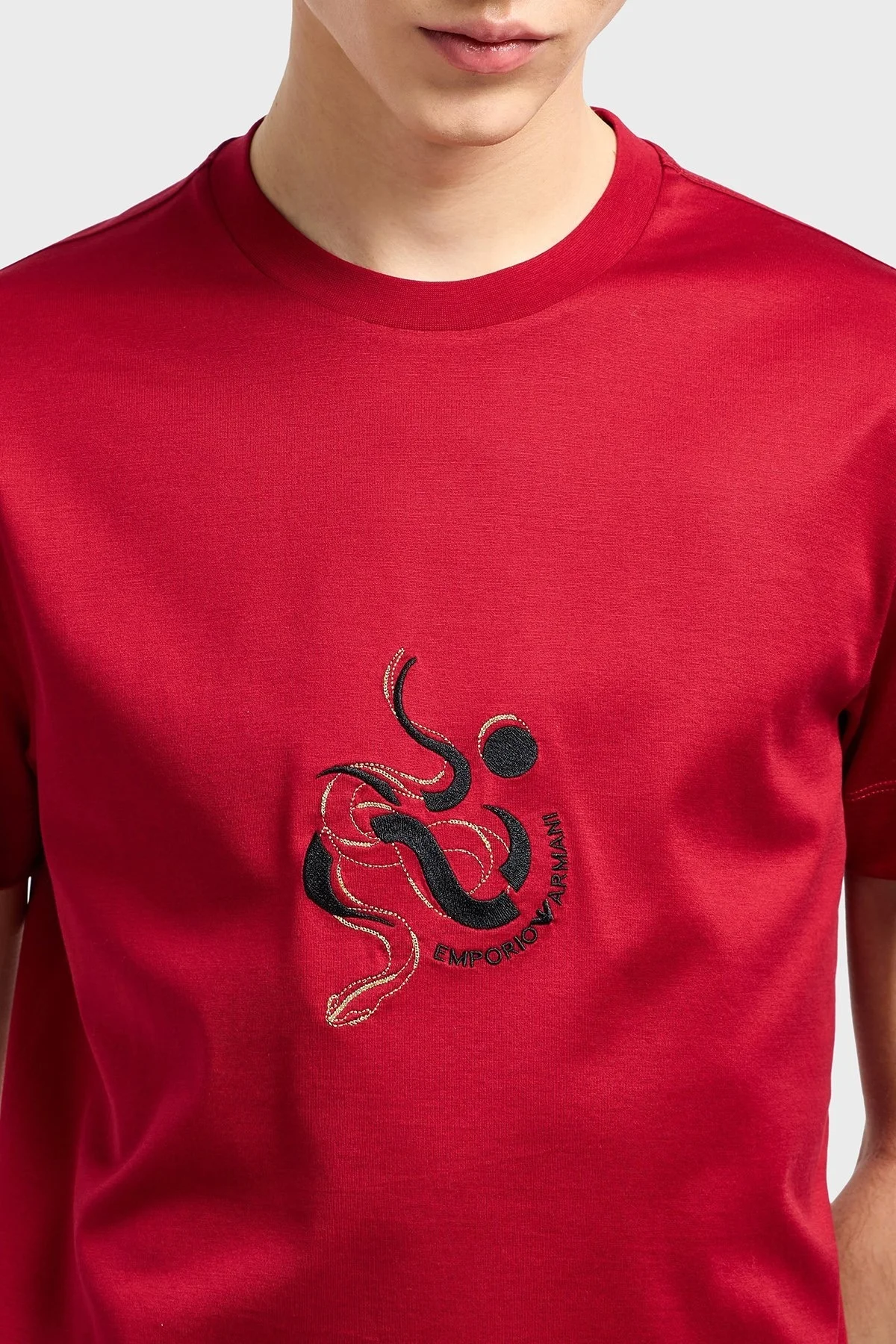 Emporio Armani Pamuklu Karışımlı Regular Fit Bisiklet Yaka Erkek T Shirt EM001702 AF10017 U5078 KIRMIZI - 4
