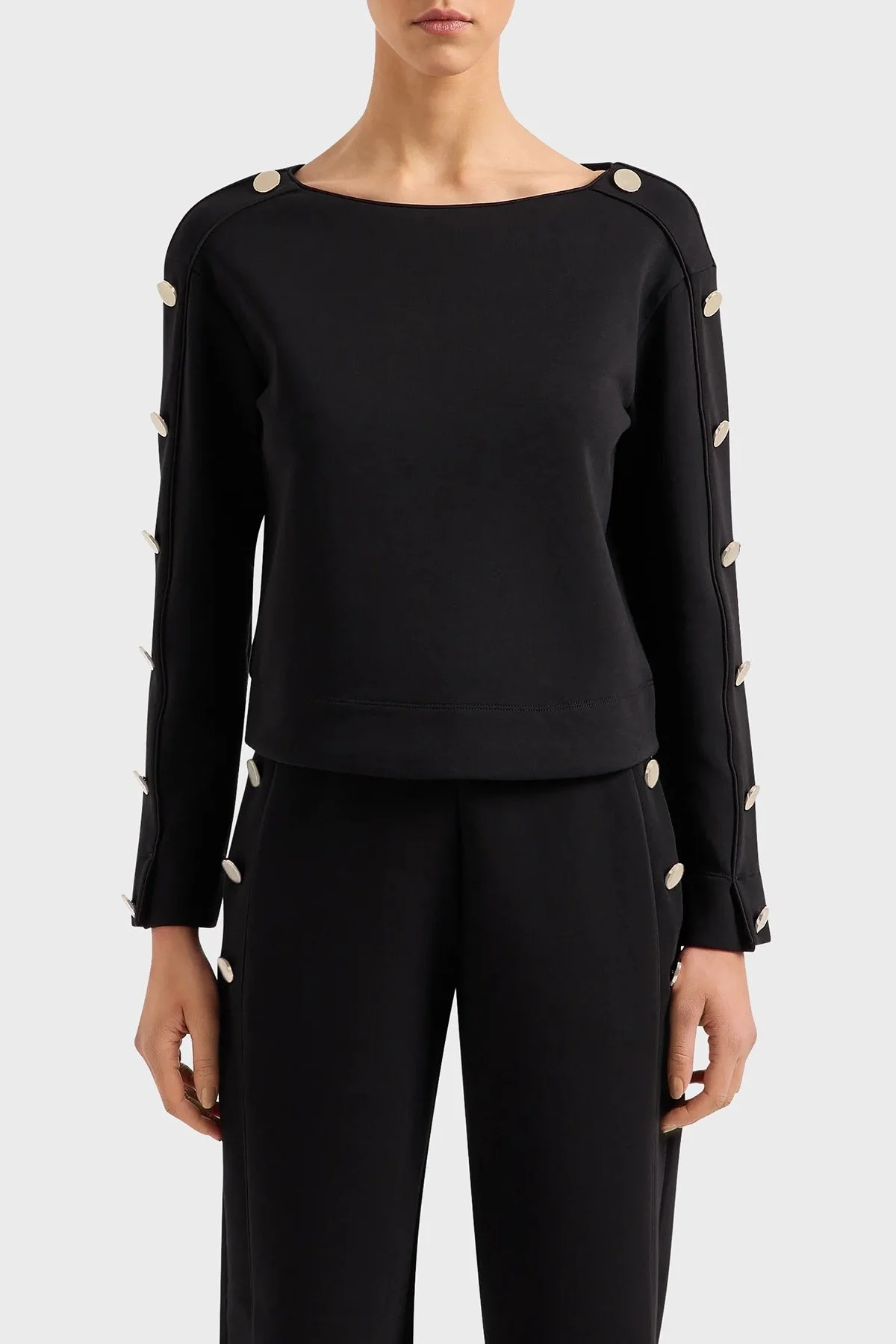 Emporio Armani Pamuklu Kayık Yaka Bayan Sweat EW000007 AF10002 UC001 SİYAH - 1