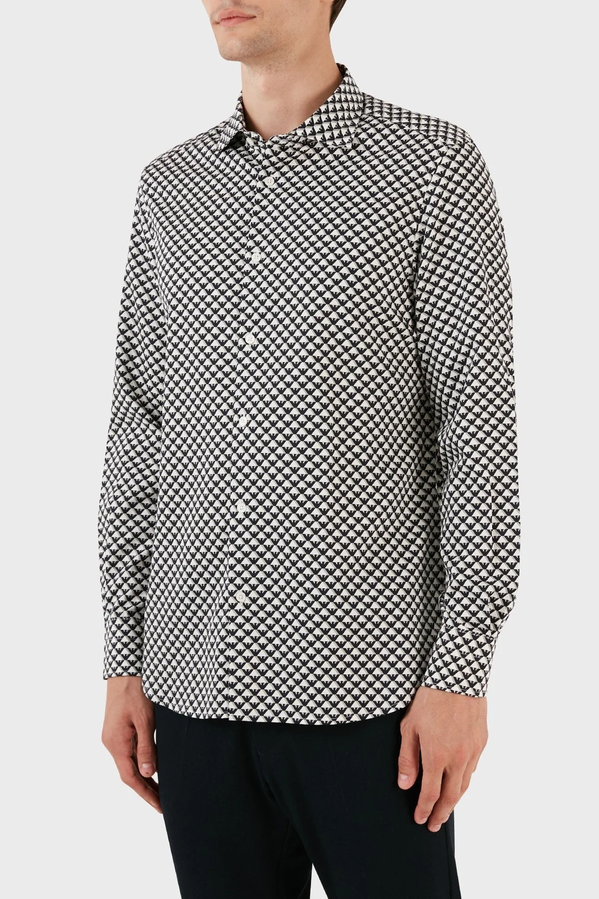 Emporio Armani Pamuklu Logo Desen Baskılı Regular Fit Erkek Gömlek 6R1C86 1NMVZ F1D6 SİYAH-BEYAZ - 5