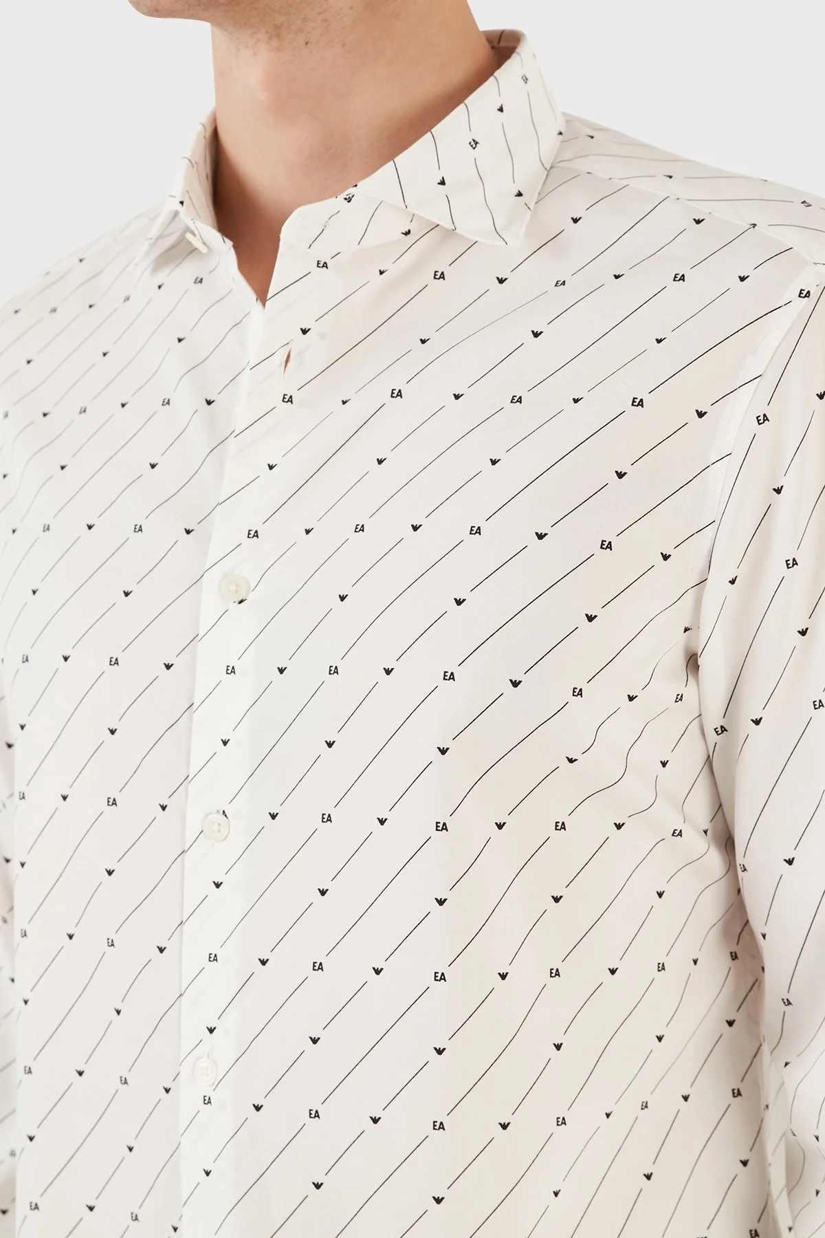 Emporio Armani Pamuklu Logo Desen Baskılı Regular Fit Erkek Gömlek 6R1C86 1NMVZ F1D8 BEYAZ - 5