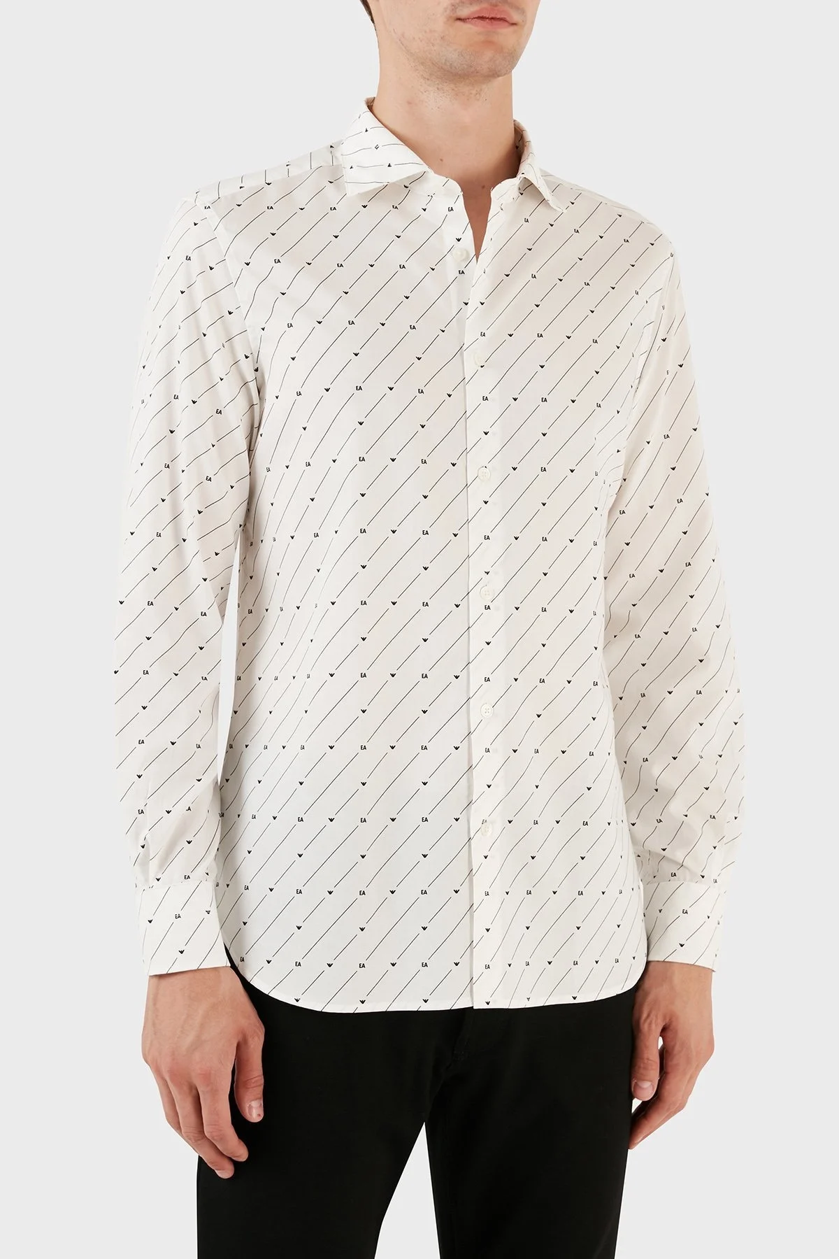 Emporio Armani Pamuklu Logo Desen Baskılı Regular Fit Erkek Gömlek 6R1C86 1NMVZ F1D8 BEYAZ - 6