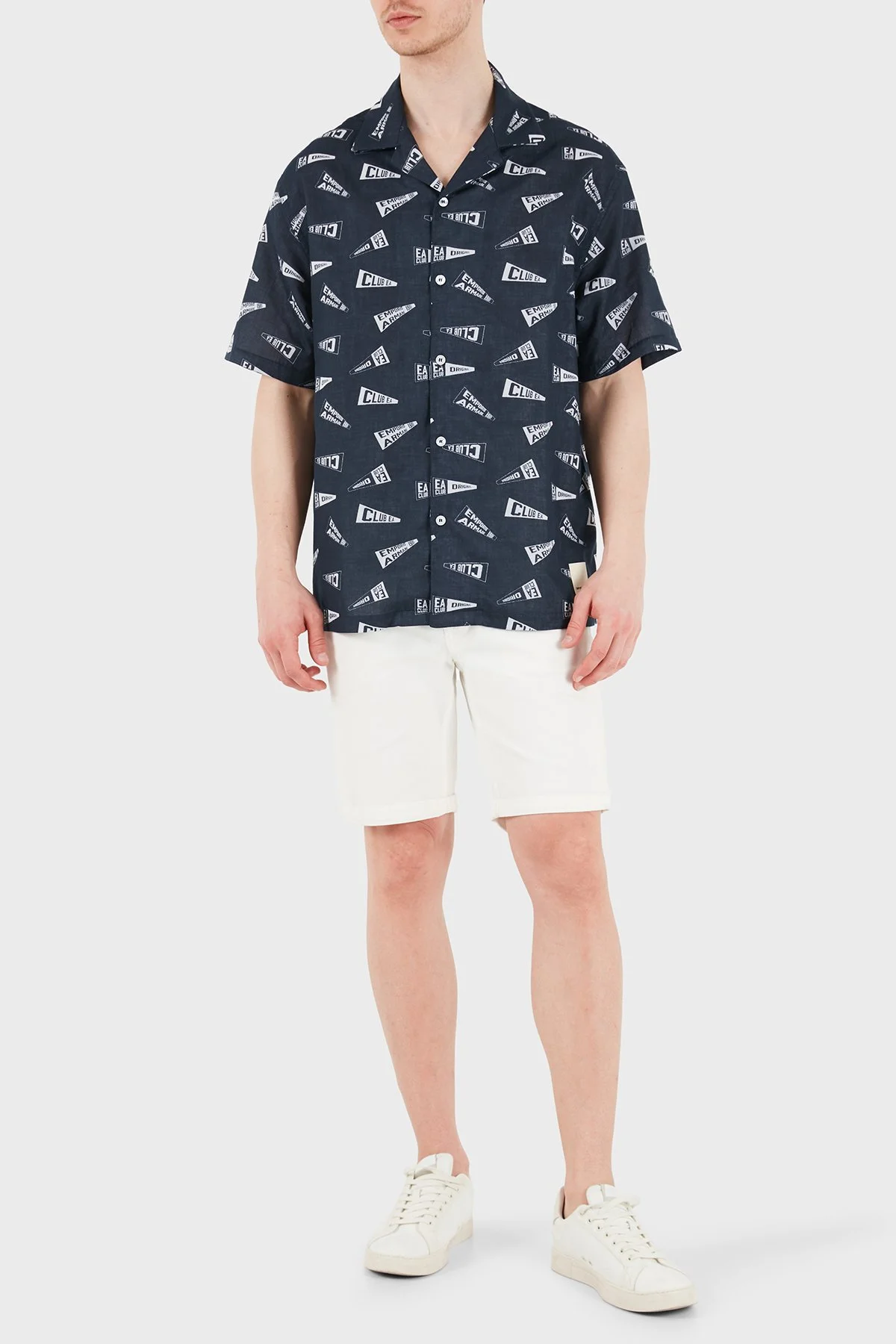 Emporio Armani Pamuklu Logo Desenli Relaxed Fit Kısa Kollu Erkek Gömlek EM001084 AF22078 FB465 LACİVERT - 2