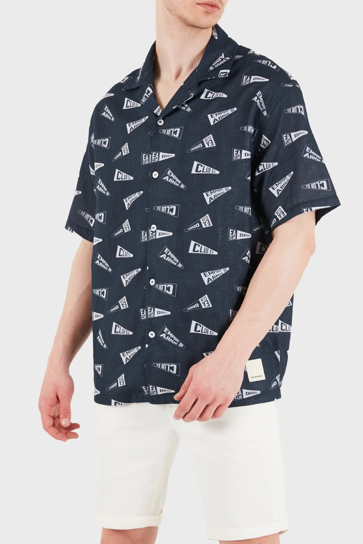 Emporio Armani Pamuklu Logo Desenli Relaxed Fit Kısa Kollu Erkek Gömlek EM001084 AF22078 FB465 LACİVERT - 4