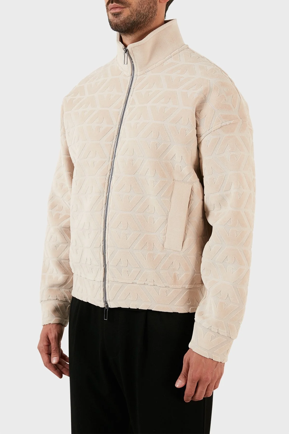 Emporio Armani Pamuklu Logo Detaylı Regular Fit Fermuarlı Dik Yaka Erkek Sweat 6L1MN1 1JIXZ 0649 BEJ - 2