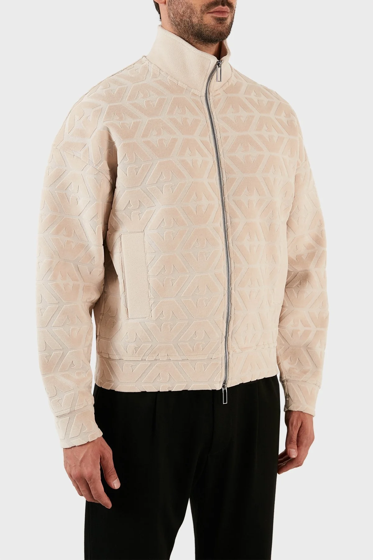 Emporio Armani Pamuklu Logo Detaylı Regular Fit Fermuarlı Dik Yaka Erkek Sweat 6L1MN1 1JIXZ 0649 BEJ - 3