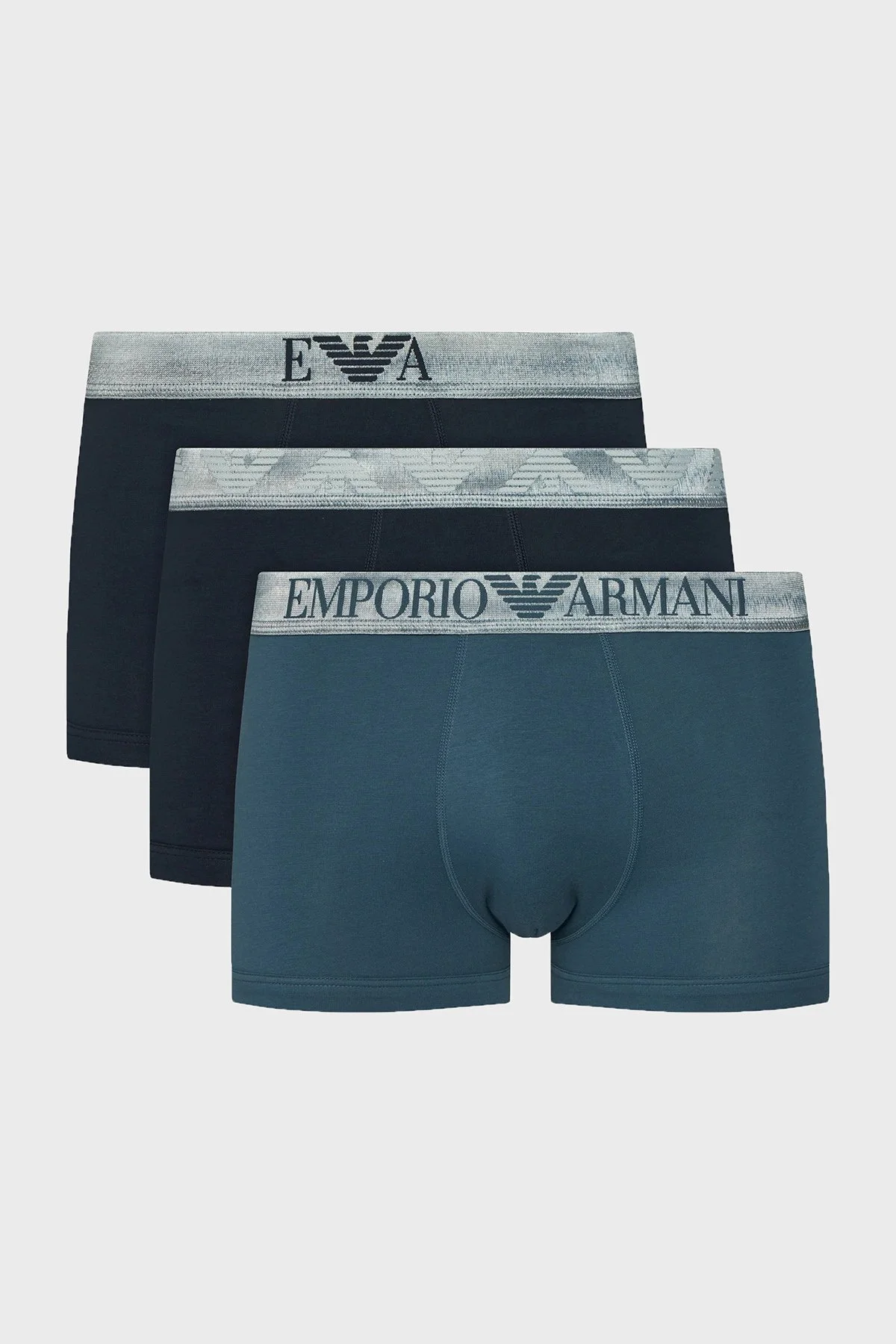 Emporio Armani Pamuklu Logolu 3 Pack Erkek Boxer EM000259 AF18886 MB396 Lacivert-Petrol-Lacivert - 1