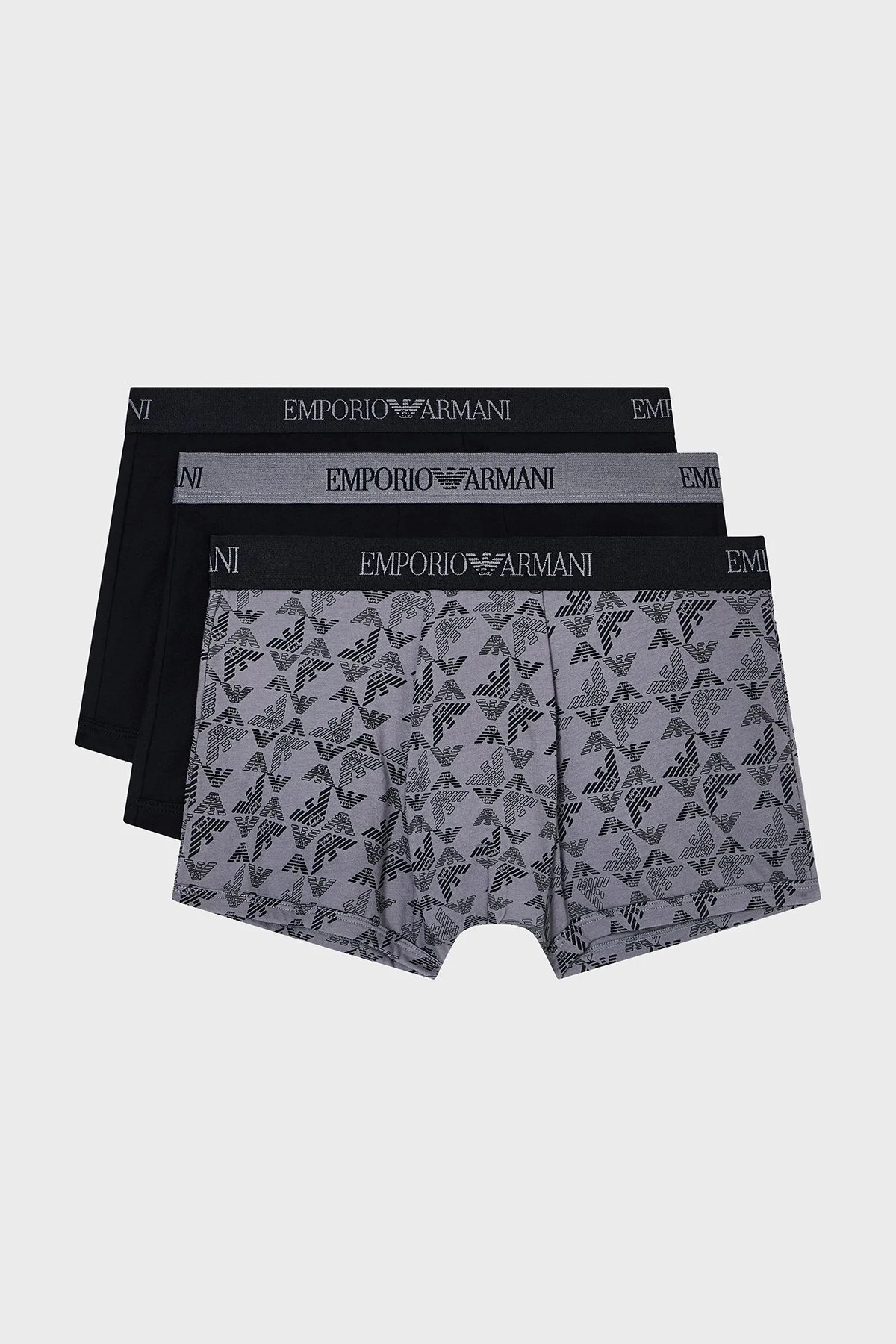 Emporio Armani Pamuklu Logolu 3 Pack Erkek Boxer EM000260 AF10800 MC200 Siyah-Gri-Siyah - 1