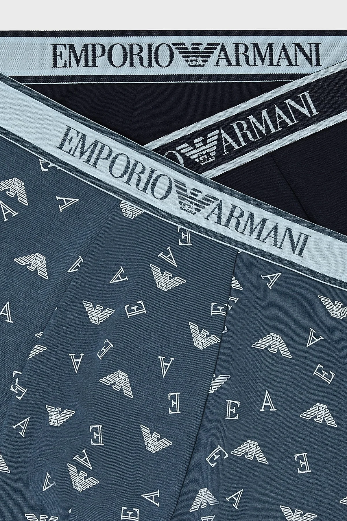 Emporio Armani Pamuklu Logolu 3 Pack Erkek Boxer EM000370 AF20669 MB148 Lacivert-Petrol-Lacivert - 4