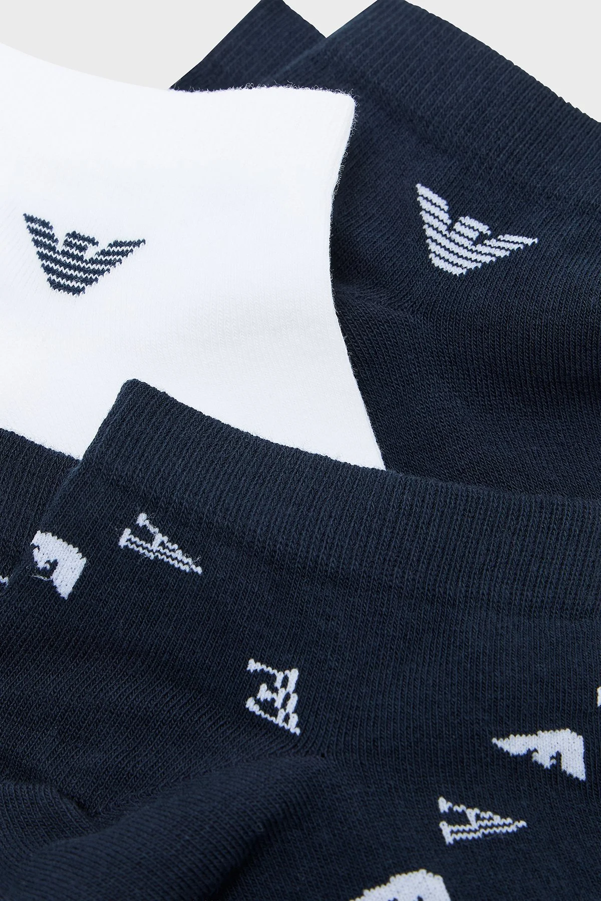 Emporio Armani Pamuklu Logolu 3 Pack Erkek Çorap EM000550 AF20653 MB434 Lacivert-Beyaz-Lacivert - 2