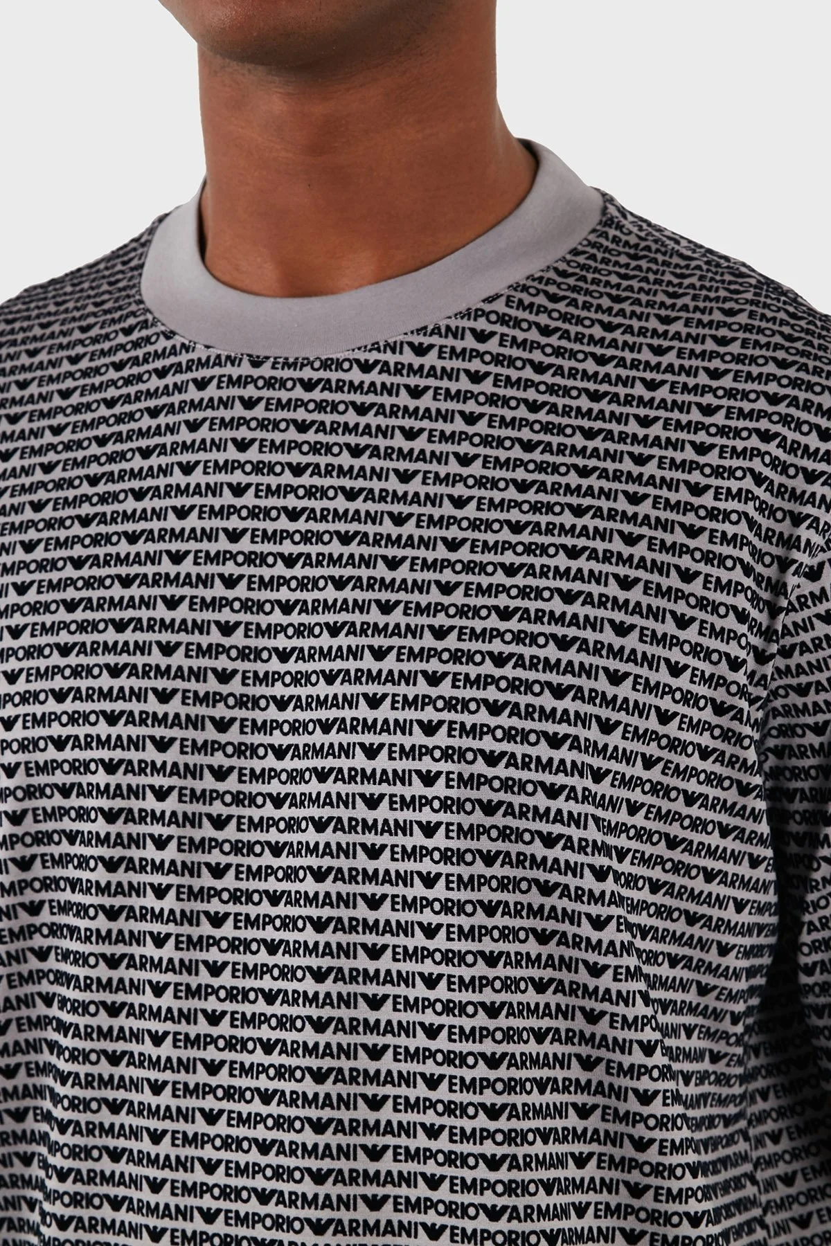 Emporio Armani Pamuklu Logolu Bisiklet Yaka Erkek T Shirt 6D1TD5 1JOSZ 06K3 GRİ - 10