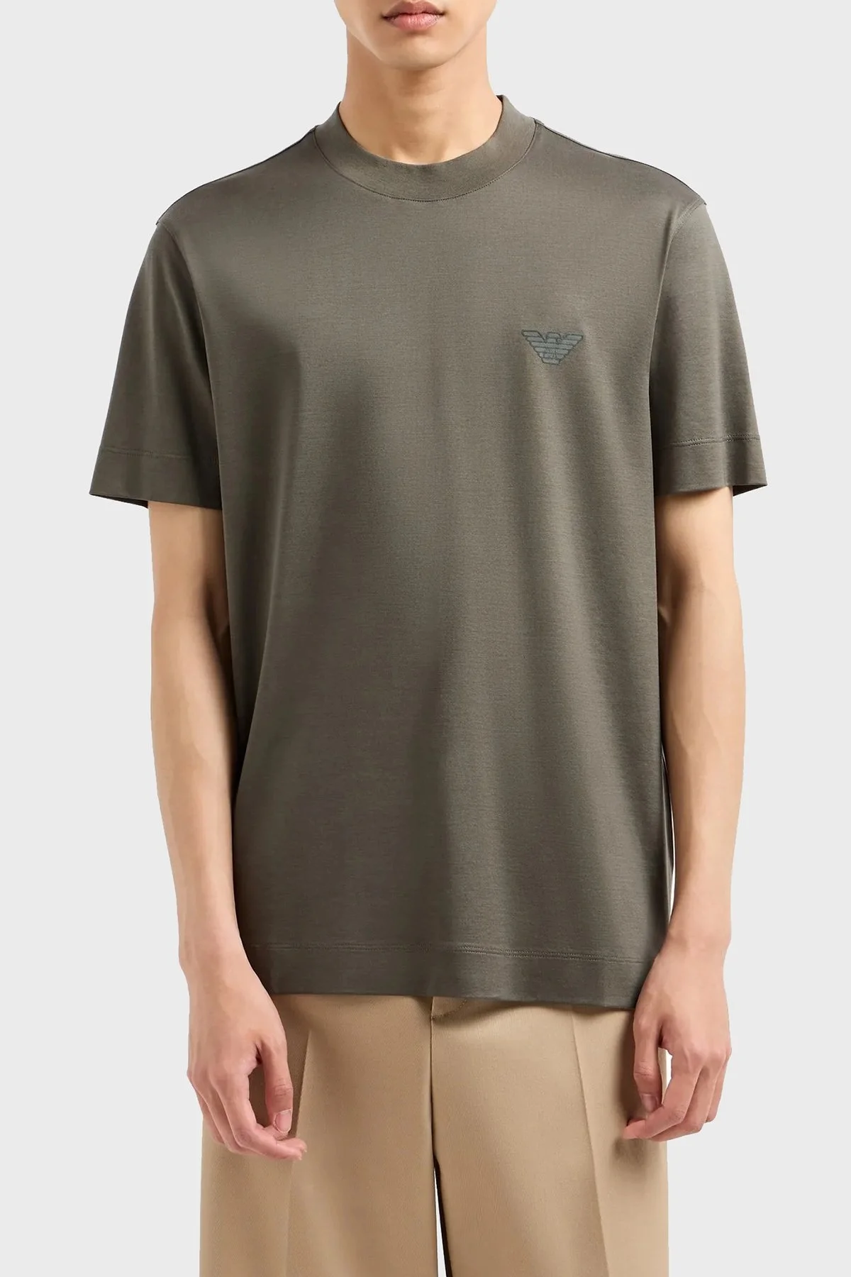 Emporio Armani Pamuklu Logolu Bisiklet Yaka Erkek T Shirt 6D1TR3 1JOSZ 0661 HAKİ - 1