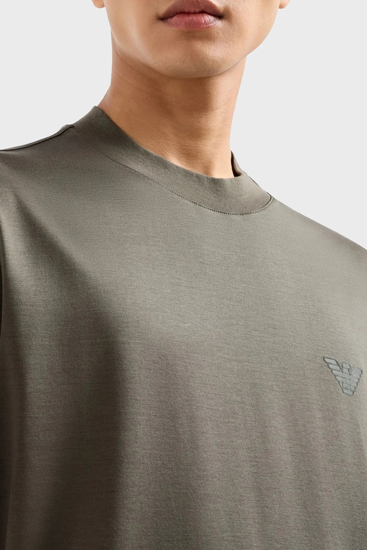Emporio Armani Pamuklu Logolu Bisiklet Yaka Erkek T Shirt 6D1TR3 1JOSZ 0661 HAKİ - 3