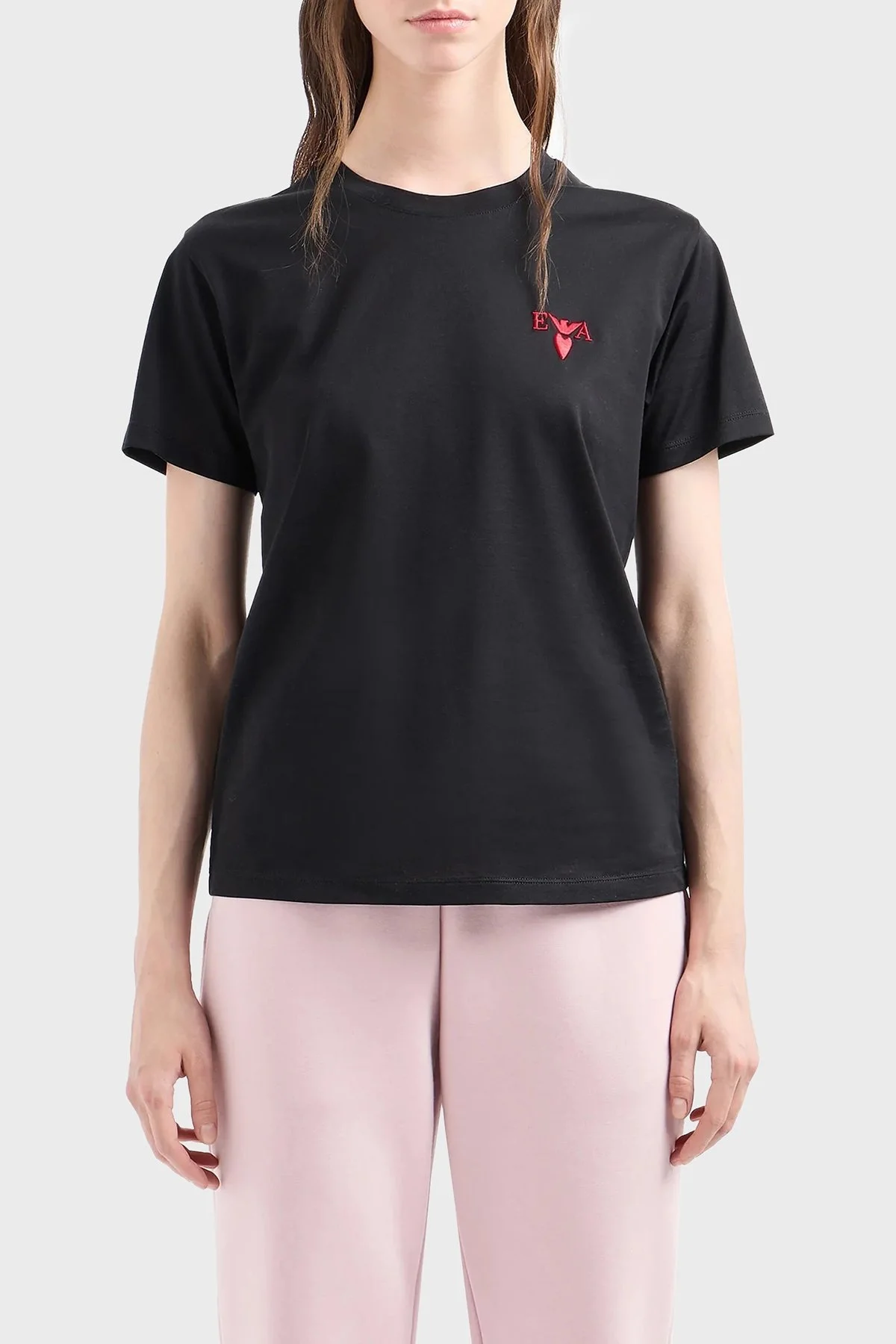 Emporio Armani Pamuklu Logolu Regular Fit Bisiklet Yaka Bayan T Shirt EW000202 AF10003 UC001 SİYAH - 6