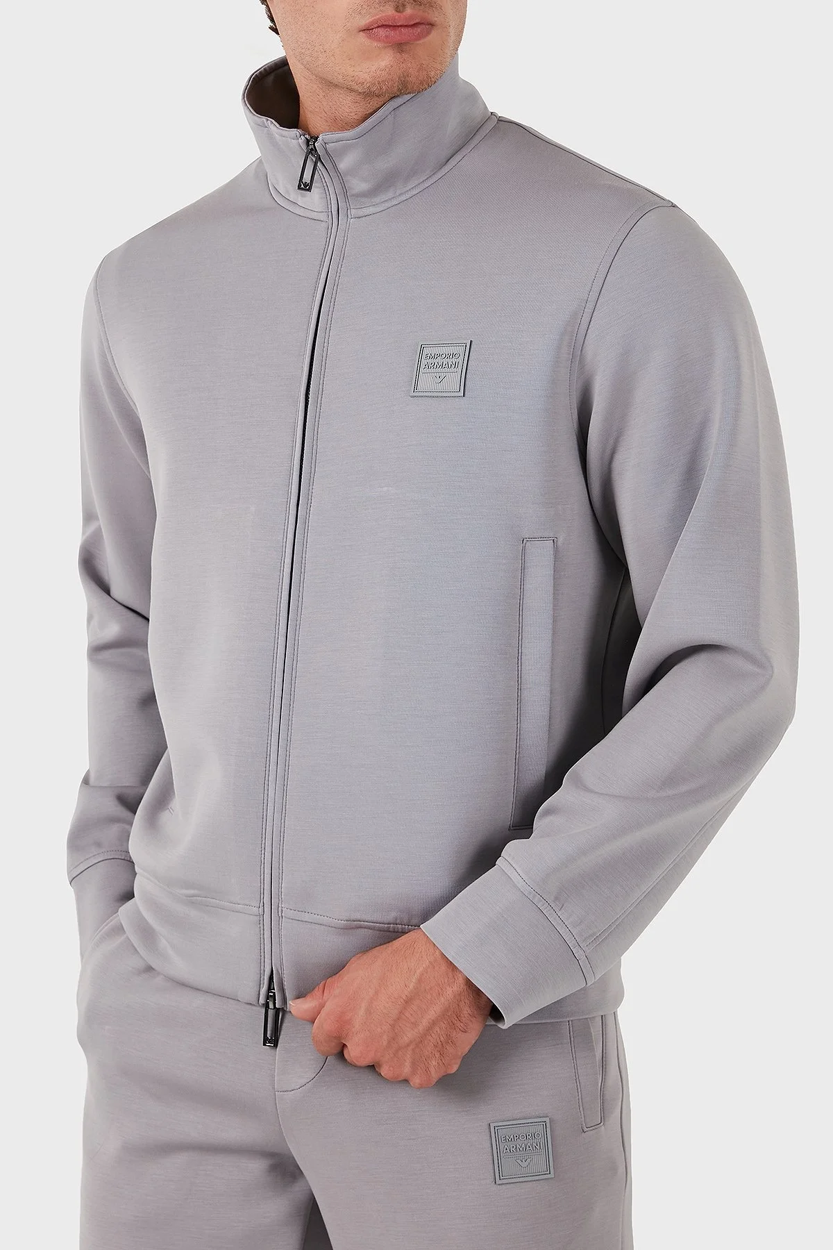 Emporio Armani Pamuklu Logolu Regular Fit Dik Yaka Erkek Eşofman Takımı 6D1D72 1JRRZ 06K3 GRİ - 3