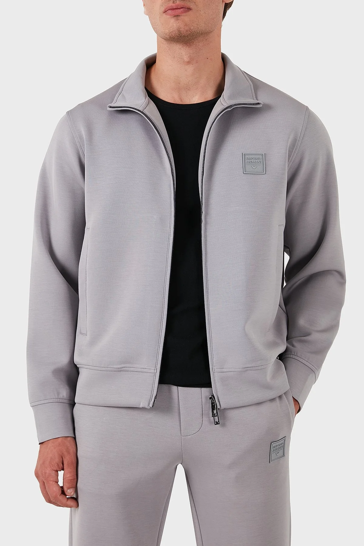 Emporio Armani Pamuklu Logolu Regular Fit Dik Yaka Erkek Eşofman Takımı 6D1D72 1JRRZ 06K3 GRİ - 4
