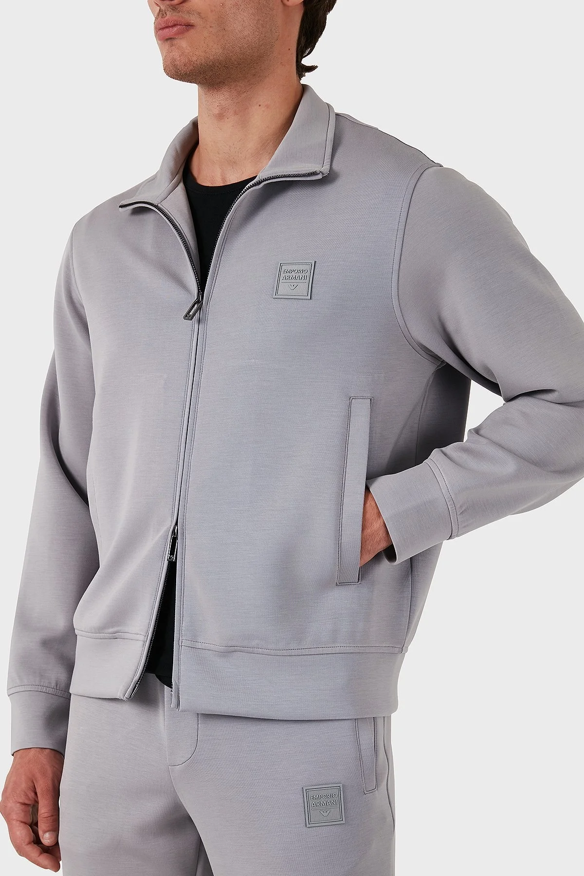 Emporio Armani Pamuklu Logolu Regular Fit Dik Yaka Erkek Eşofman Takımı 6D1D72 1JRRZ 06K3 GRİ - 5