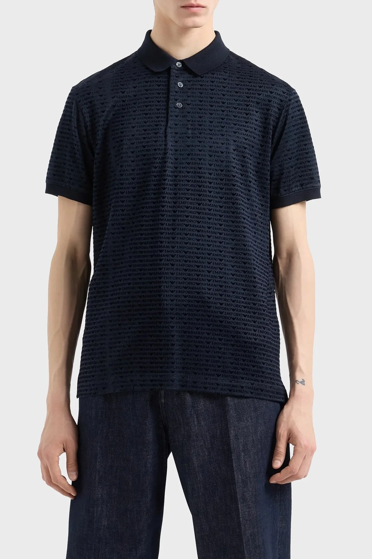 Emporio Armani Pamuklu Logolu Regular Fit Düğmeli Erkek Polo Yaka T Shirt 6D1F79 1JOSZ 0920 LACİVERT - 1