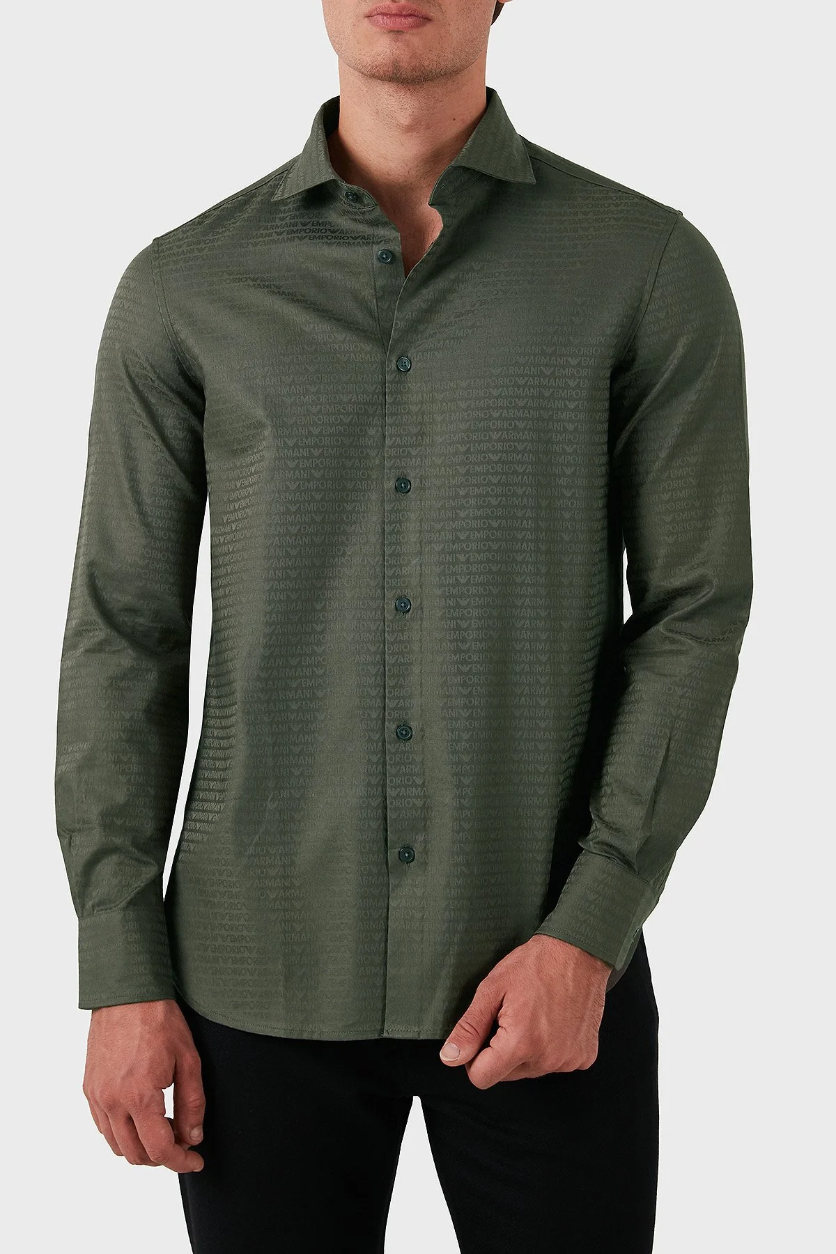 Emporio Armani Pamuklu Logolu Regular Fit Erkek Gömlek 6D1C86 1NIUZ F512 HAKİ - 2