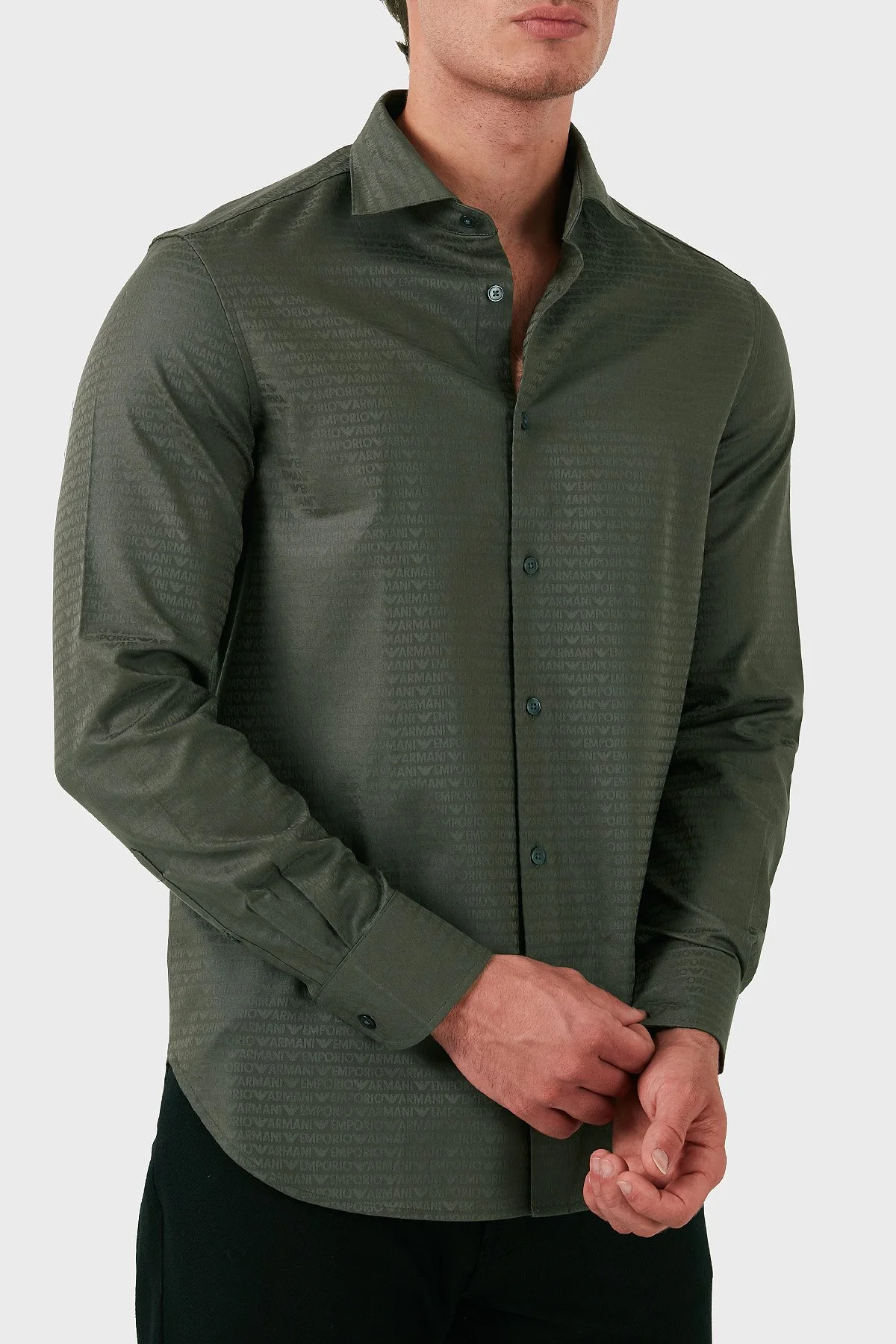 Emporio Armani Pamuklu Logolu Regular Fit Erkek Gömlek 6D1C86 1NIUZ F512 HAKİ - 4