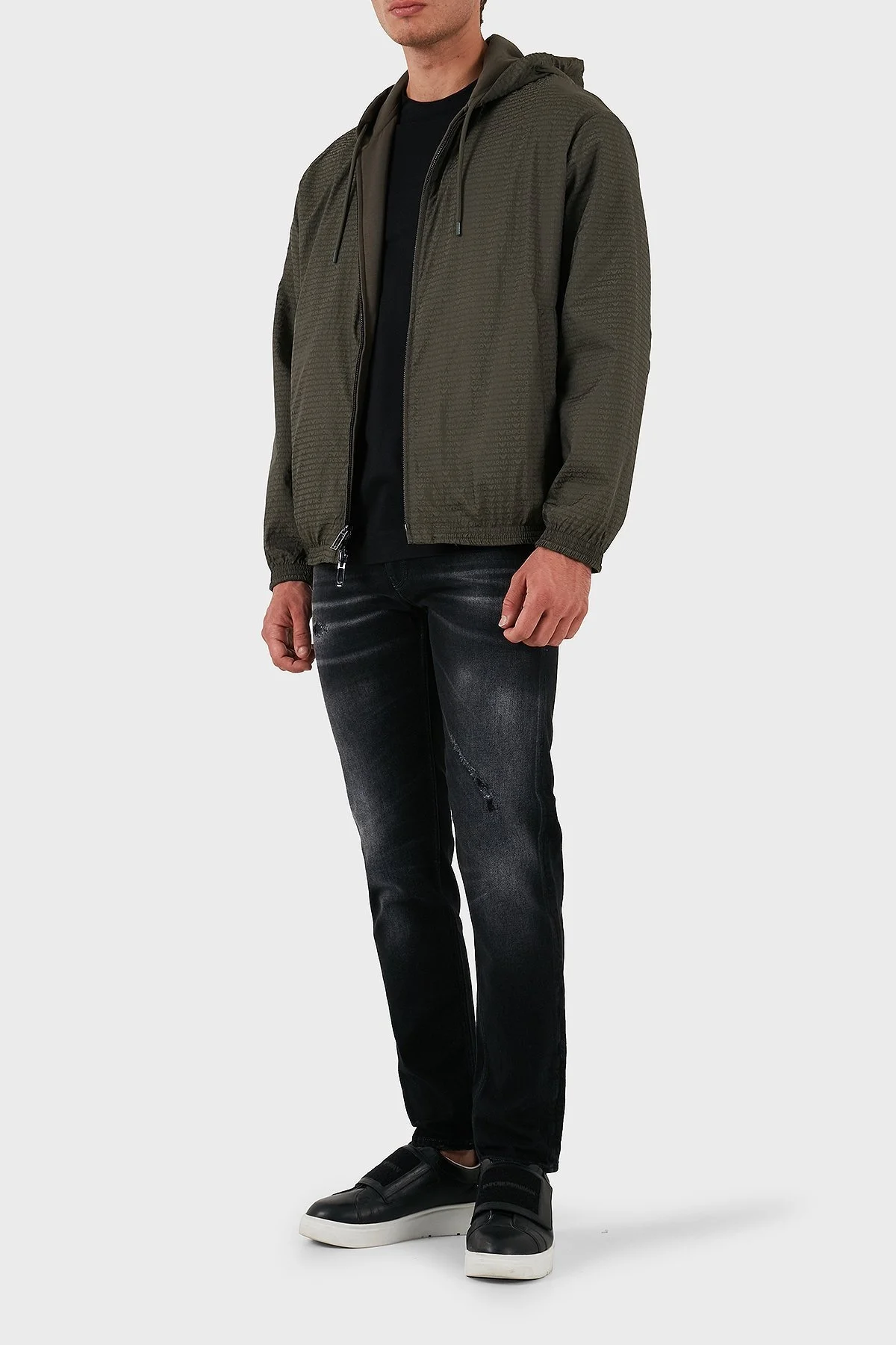 Emporio Armani Pamuklu Logolu Regular Fit Fermuarlı Kapüşonlu Erkek Yağmurluk 6D1MD3 1JHSZ 06K0 HAKİ - 8