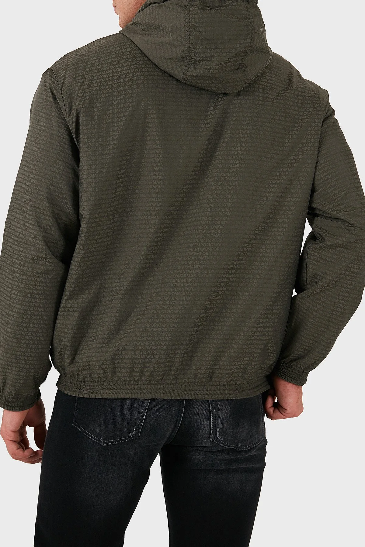 Emporio Armani Pamuklu Logolu Regular Fit Fermuarlı Kapüşonlu Erkek Yağmurluk 6D1MD3 1JHSZ 06K0 HAKİ - 3