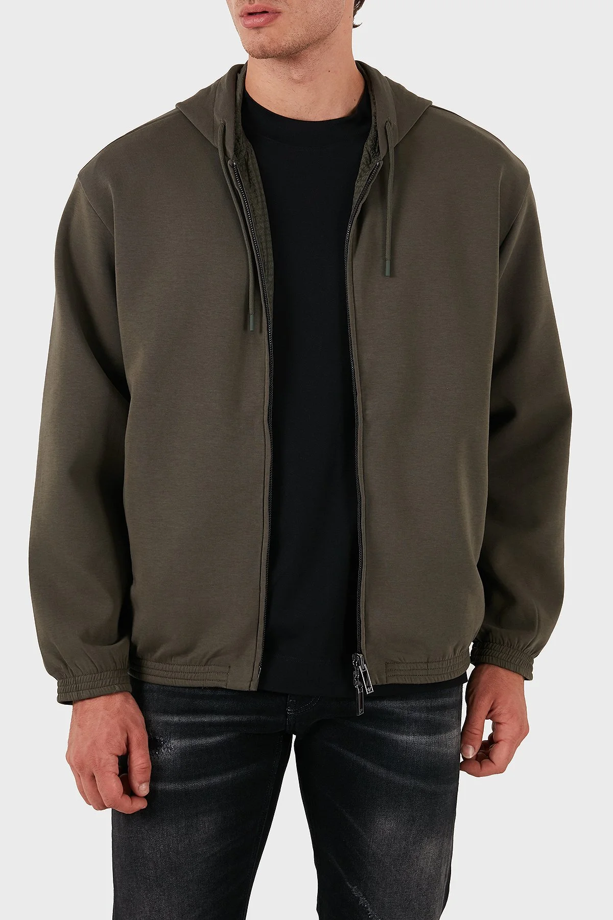 Emporio Armani Pamuklu Logolu Regular Fit Fermuarlı Kapüşonlu Erkek Yağmurluk 6D1MD3 1JHSZ 06K0 HAKİ - 4