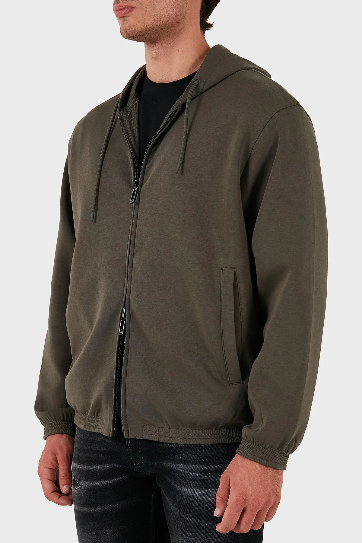 Emporio Armani Pamuklu Logolu Regular Fit Fermuarlı Kapüşonlu Erkek Yağmurluk 6D1MD3 1JHSZ 06K0 HAKİ - 6