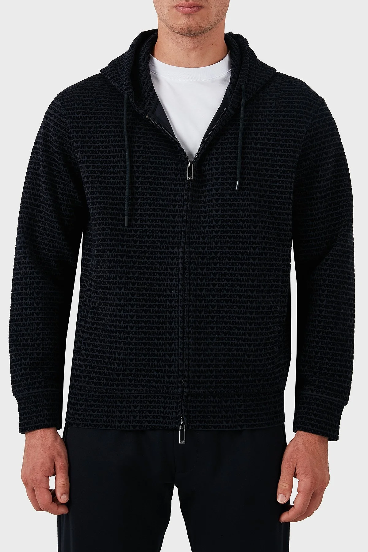 Emporio Armani Pamuklu Logolu Regular Fit Kapüşonlu Erkek Sweat 6D1MB0 1JHSZ 0920 LACİVERT - 1