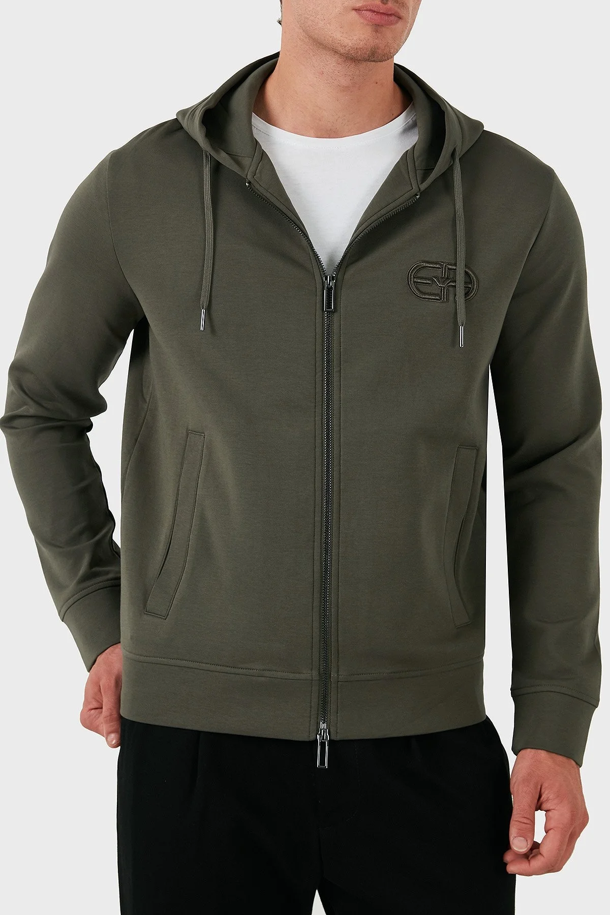 Emporio Armani Pamuklu Logolu Regular Fit Kapüşonlu Erkek Sweat 8N1ML6 1JHSZ 06K0 HAKİ - 1