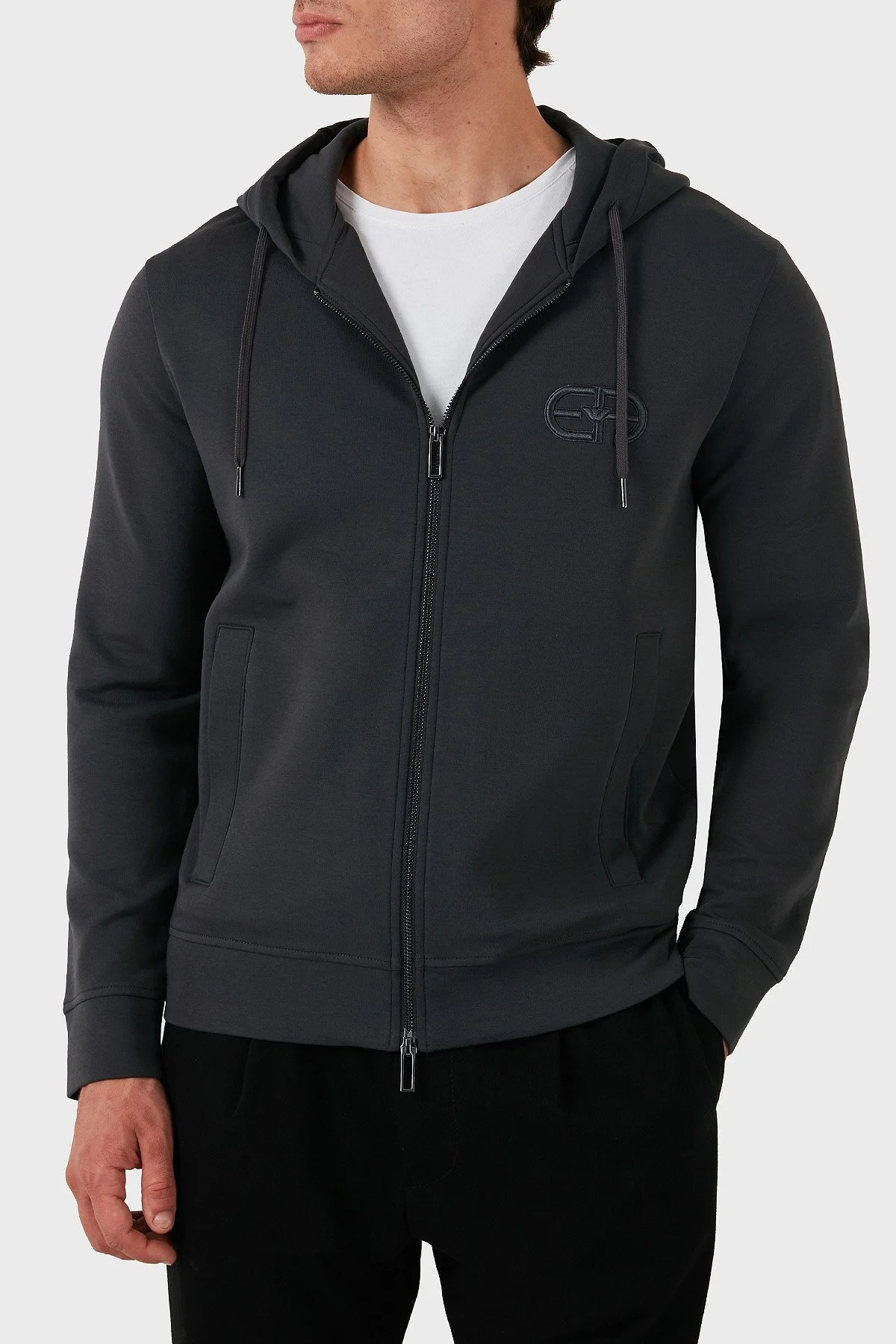 Emporio Armani Pamuklu Logolu Regular Fit Kapüşonlu Erkek Sweat 8N1ML6 1JHSZ 0842 ANTRASİT - 1