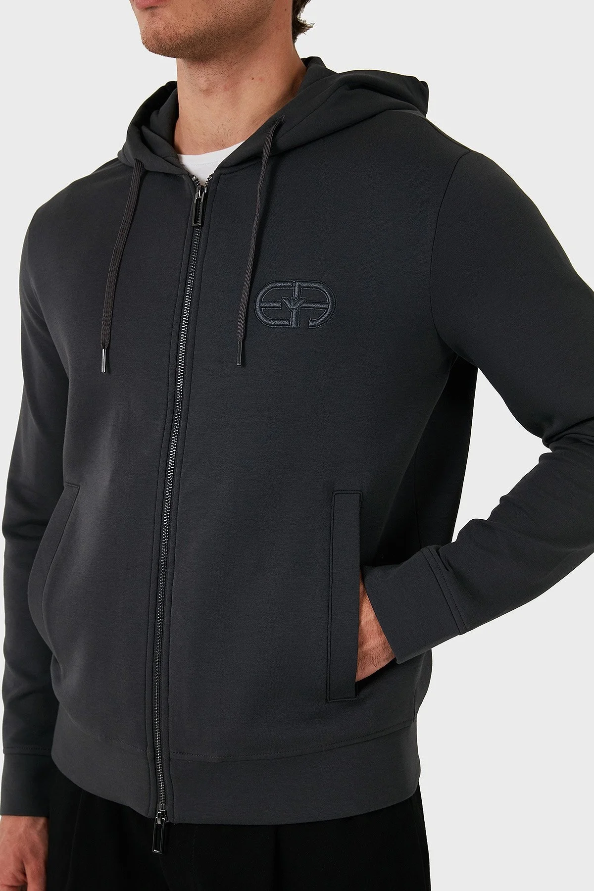 Emporio Armani Pamuklu Logolu Regular Fit Kapüşonlu Erkek Sweat 8N1ML6 1JHSZ 0842 ANTRASİT - 4
