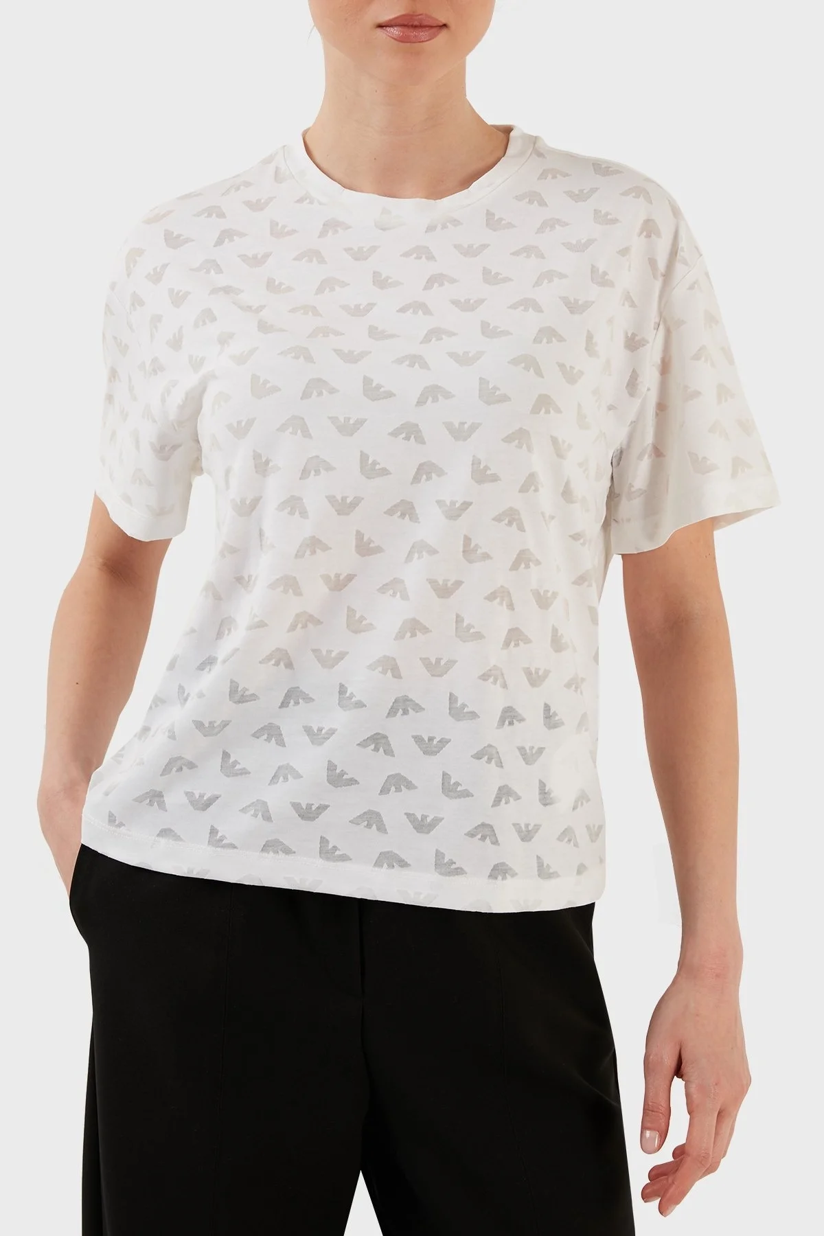 Emporio Armani Pamuklu Logolu Relaxed Fit Bisiklet Yaka Bayan T Shirt 3R2T7F 2JWBZ 0100 BEYAZ - 1