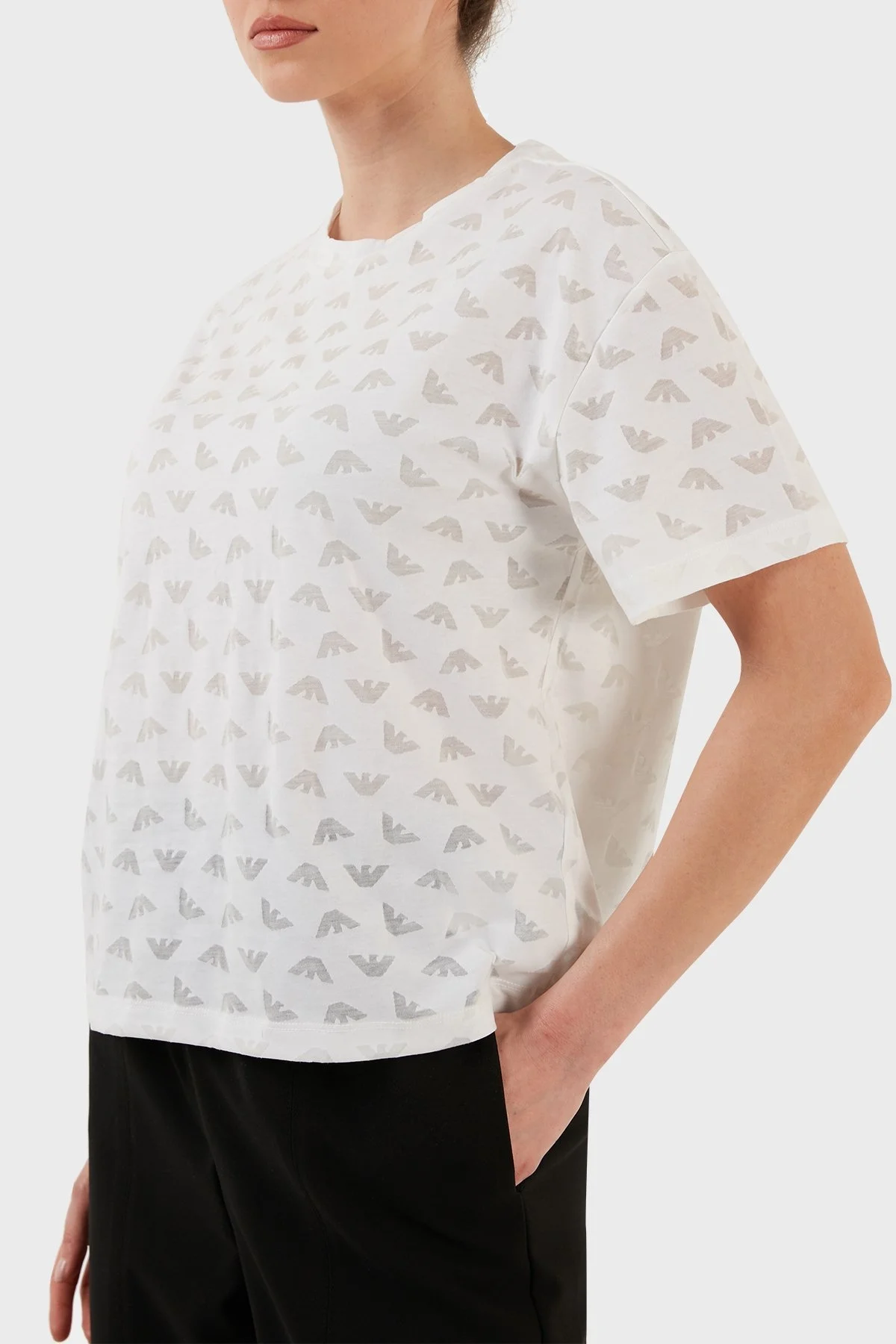 Emporio Armani Pamuklu Logolu Relaxed Fit Bisiklet Yaka Bayan T Shirt 3R2T7F 2JWBZ 0100 BEYAZ - 2