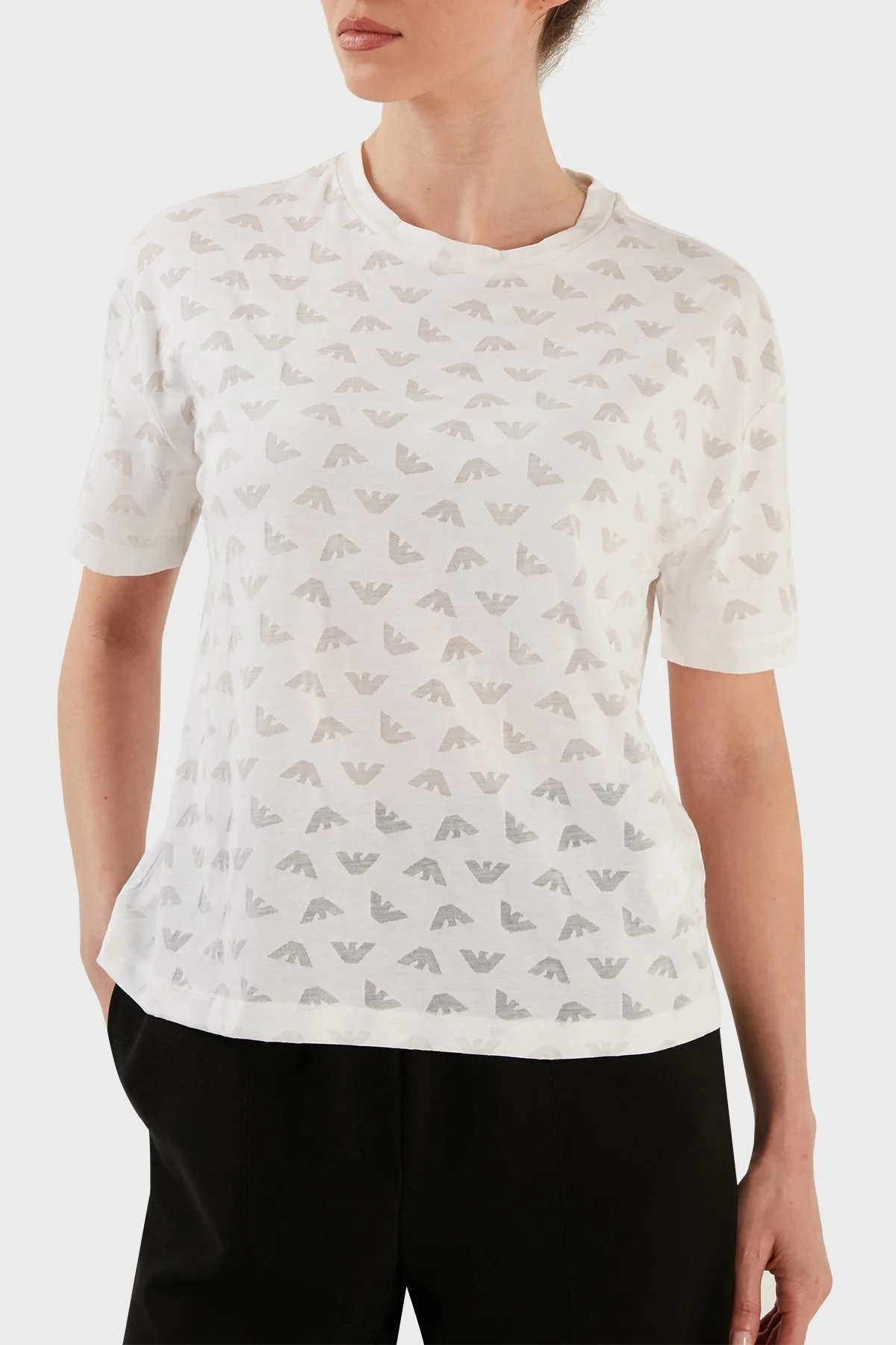 Emporio Armani Pamuklu Logolu Relaxed Fit Bisiklet Yaka Bayan T Shirt 3R2T7F 2JWBZ 0100 BEYAZ - 3