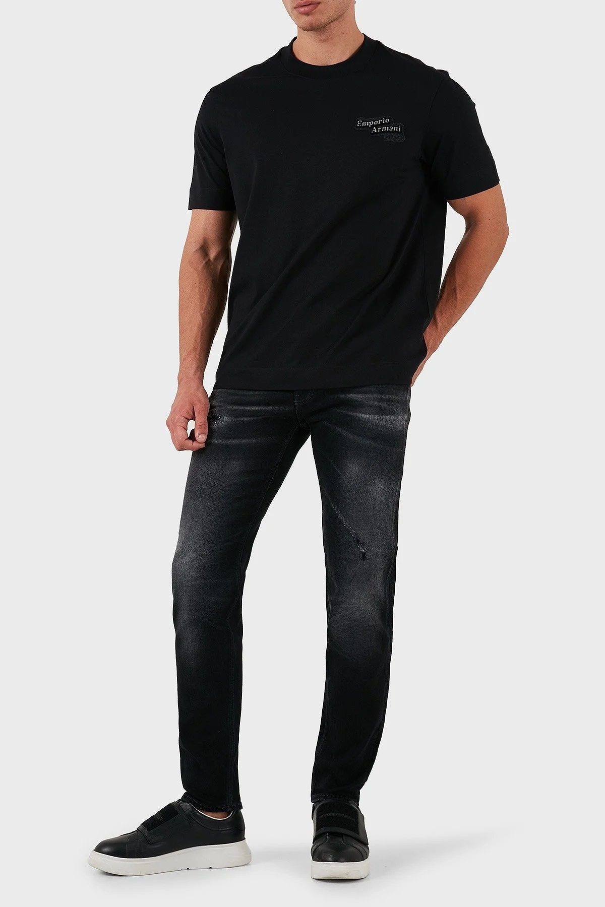 Emporio Armani Pamuklu Logolu Slim Fit Normal Bel Jeans Erkek Kot Pantolon 6D1J75 1D46Z 0006 SİYAH - 2