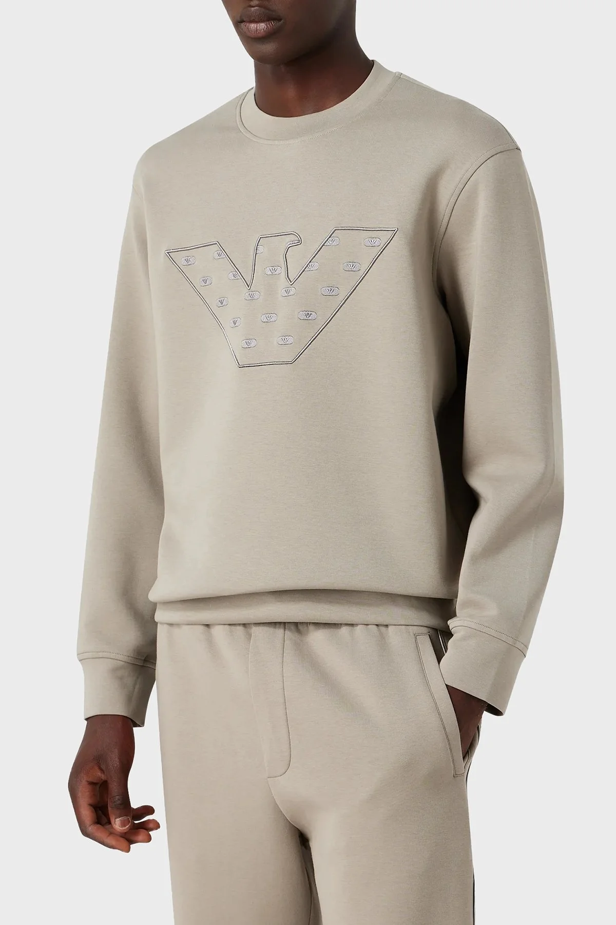 Emporio Armani Pamuklu Nakış Logolu Bisiklet Yaka Regular Fit Erkek Sweat 6R1ME7 1JHSZ 0643 VİZON - 1