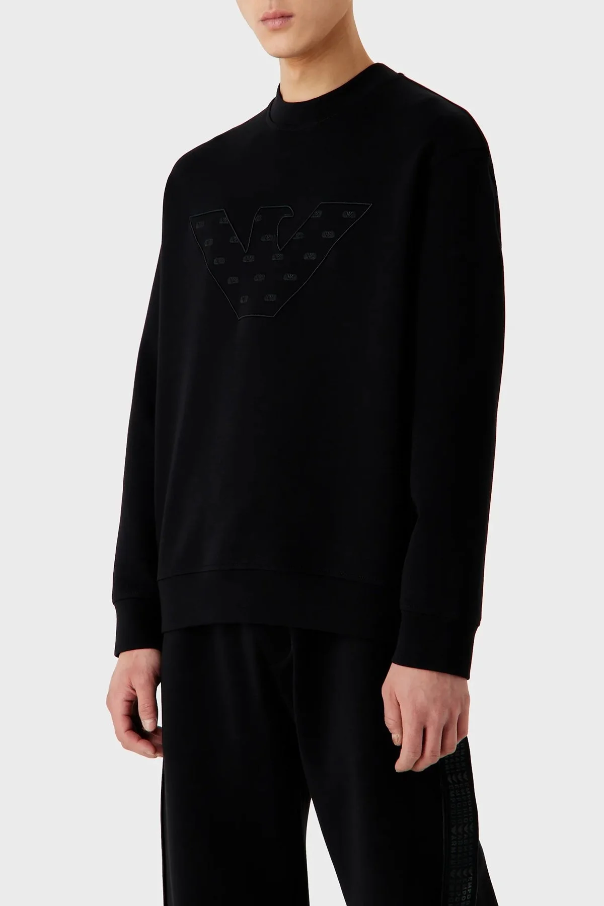 Emporio Armani Pamuklu Nakış Logolu Bisiklet Yaka Regular Fit Erkek Sweat 6R1ME7 1JHSZ 0999 SİYAH - 1