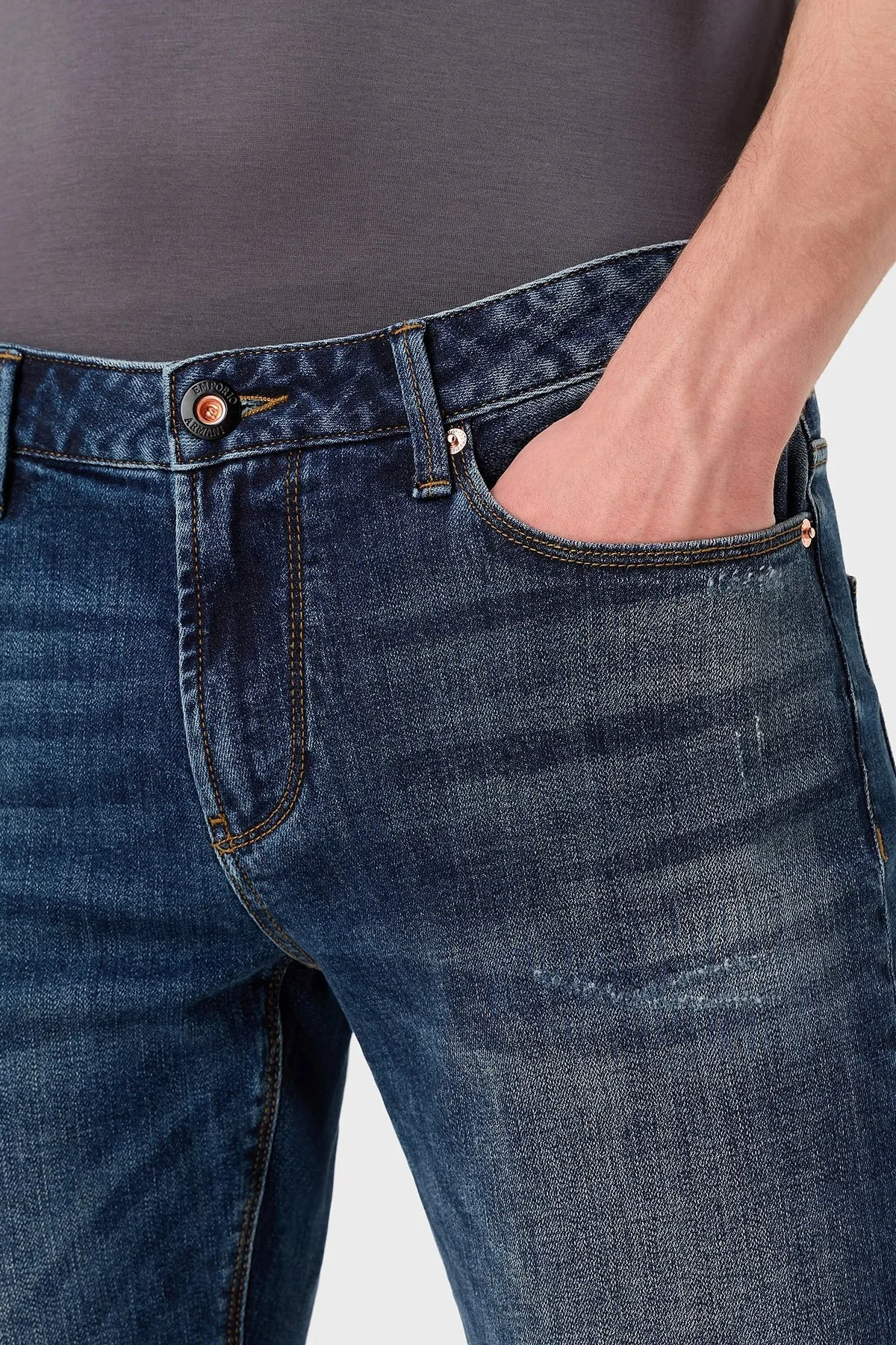 Emporio Armani Pamuklu Normal Bel Dar Paça Slim Fit J06 Jeans Erkek Kot Pantolon 3R1J06 1DMXZ 0941 MAVİ - 4