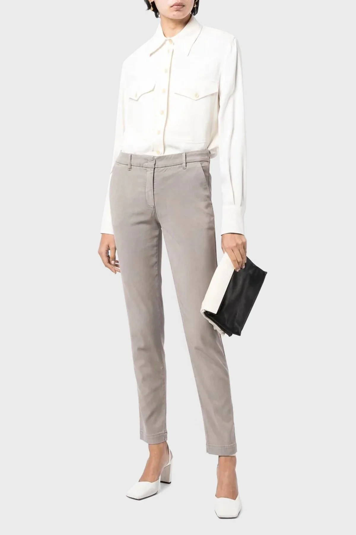 Emporio Armani Pamuklu Normal Bel Skinny Fit Düz Paça Kadın Pantolon 6L2P64 2NH4Z 0636 GRİ - 1