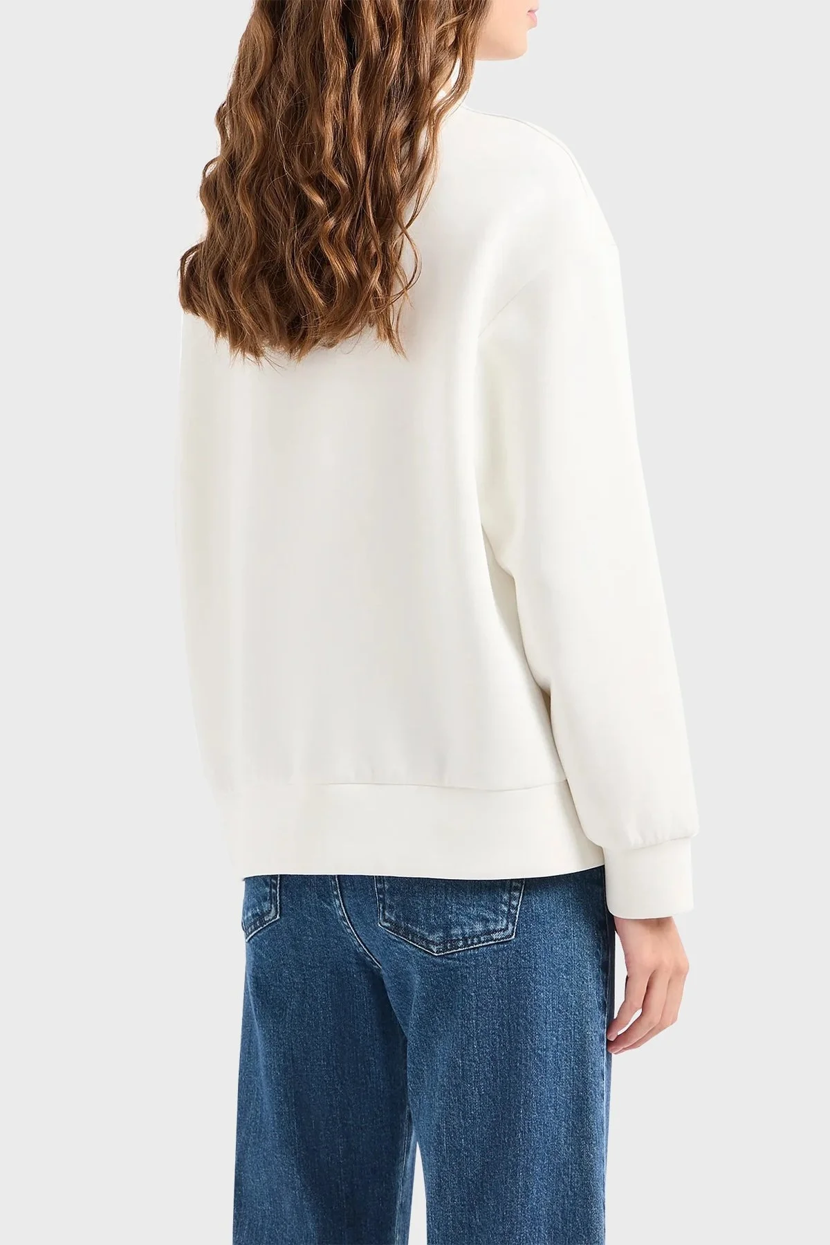 Emporio Armani Pamuklu Oversize Fit Bisiklet Yaka Bayan Sweat EW000006 AF10002 U0005 EKRU - 2