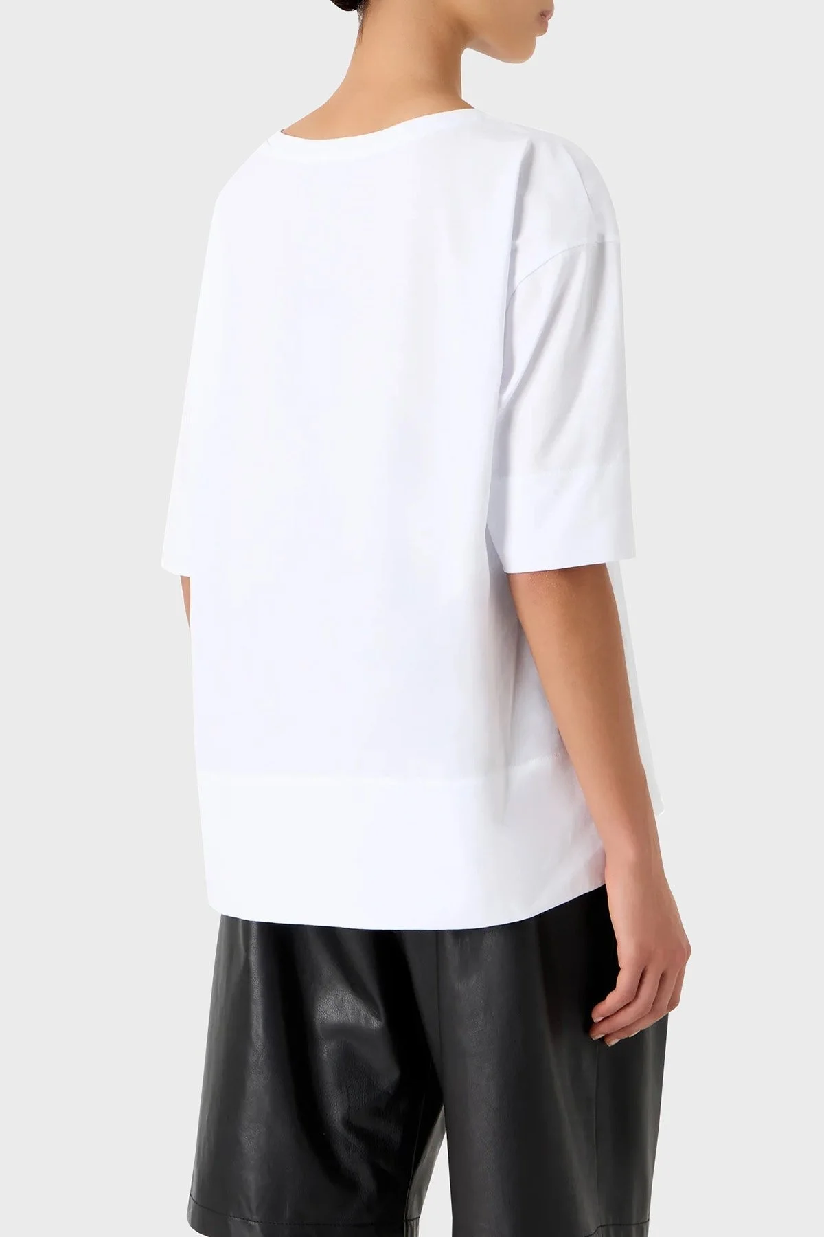 Emporio Armani Pamuklu Oversize Fit Bisiklet Yaka Bayan T Shirt 3D2T7C 2JFNZ 0100 BEYAZ - 2