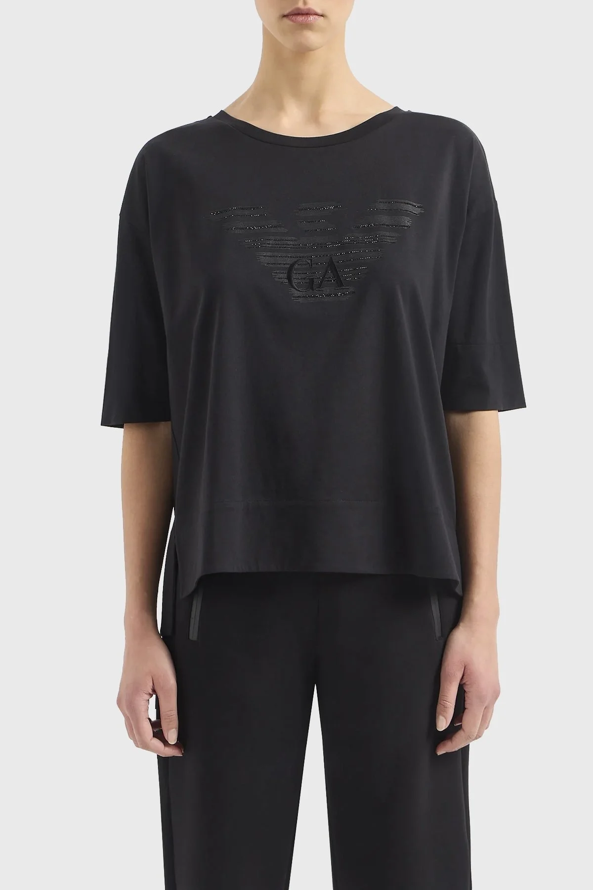 Emporio Armani Pamuklu Oversize Fit Bisiklet Yaka Bayan T Shirt 3D2T7C 2JFNZ 0999 SİYAH - 5