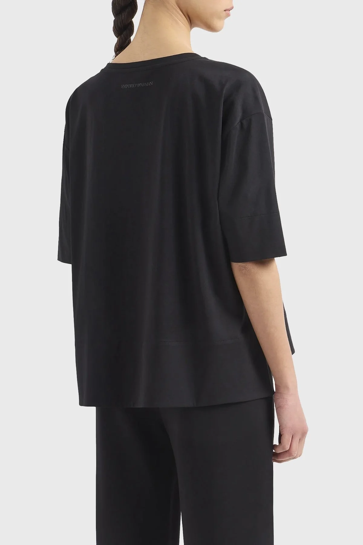 Emporio Armani Pamuklu Oversize Fit Bisiklet Yaka Bayan T Shirt 3D2T7C 2JFNZ 0999 SİYAH - 7