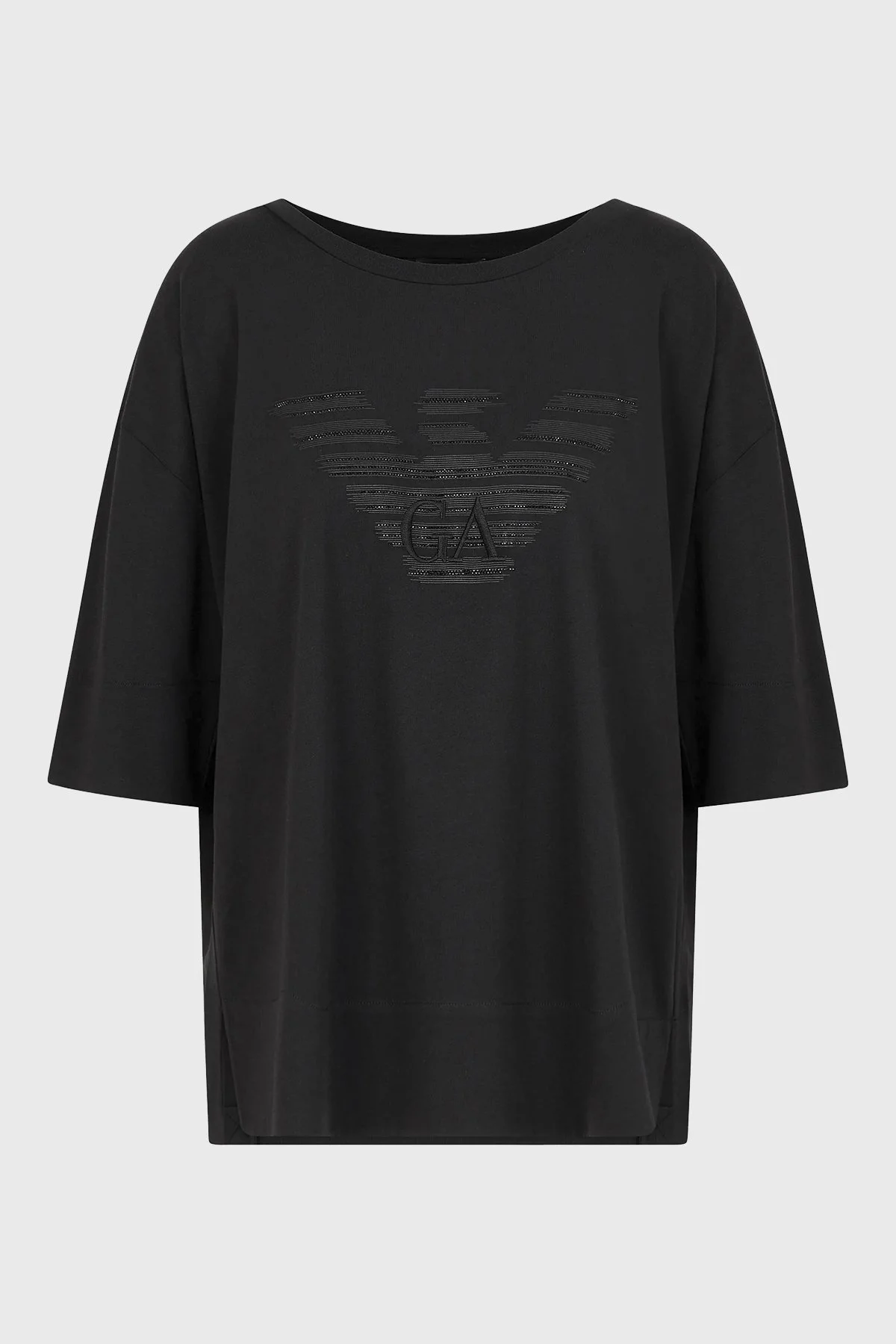 Emporio Armani Pamuklu Oversize Fit Bisiklet Yaka Bayan T Shirt 3D2T7C 2JFNZ 0999 SİYAH - 8