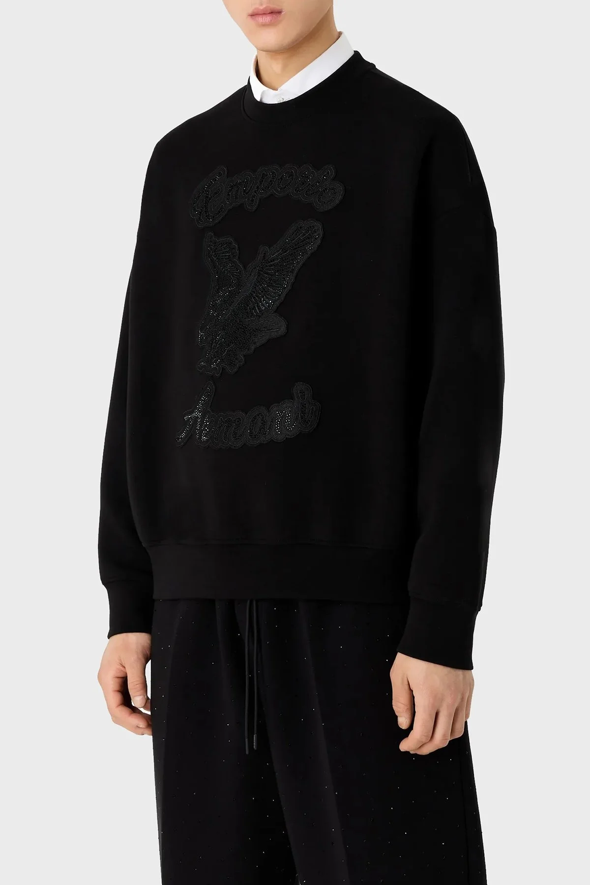 Emporio Armani Pamuklu Oversize Fit Bisiklet Yaka Erkek Sweat 3D1MDU 1JHSZ 0999 SİYAH - 1