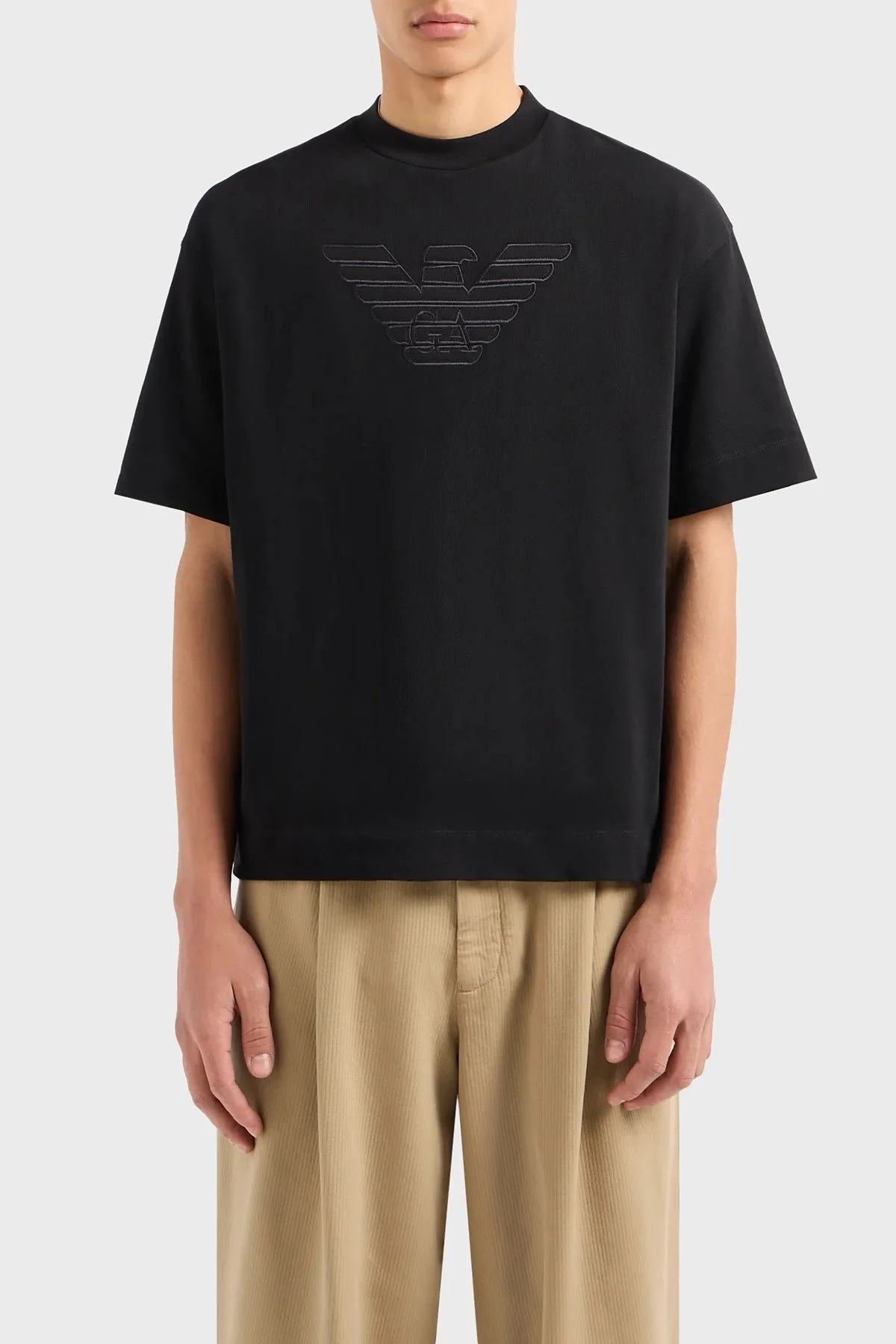 Emporio Armani Pamuklu Oversize Fit Bisiklet Yaka Erkek T Shirt 3D1T93 1J0EZ 0028 SİYAH - 1