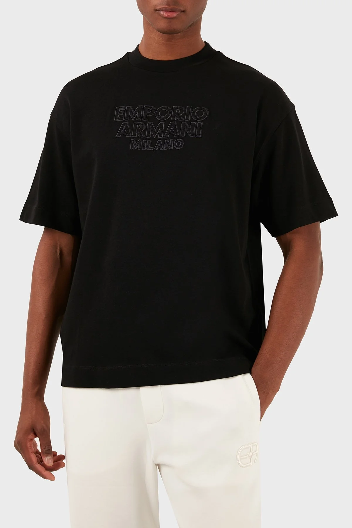 Emporio Armani Pamuklu Oversize Fit Bisiklet Yaka Erkek T Shirt 3D1T93 1J0EZ 0029 SİYAH - 1